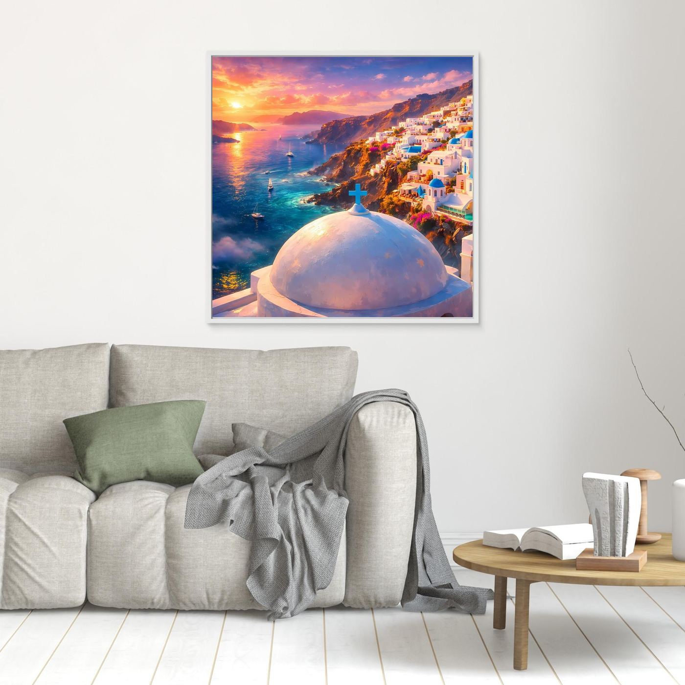 Leinwandbild Traumhaftes Santorini bei Sonnenuntergang | Maritimes Urlaubsflair