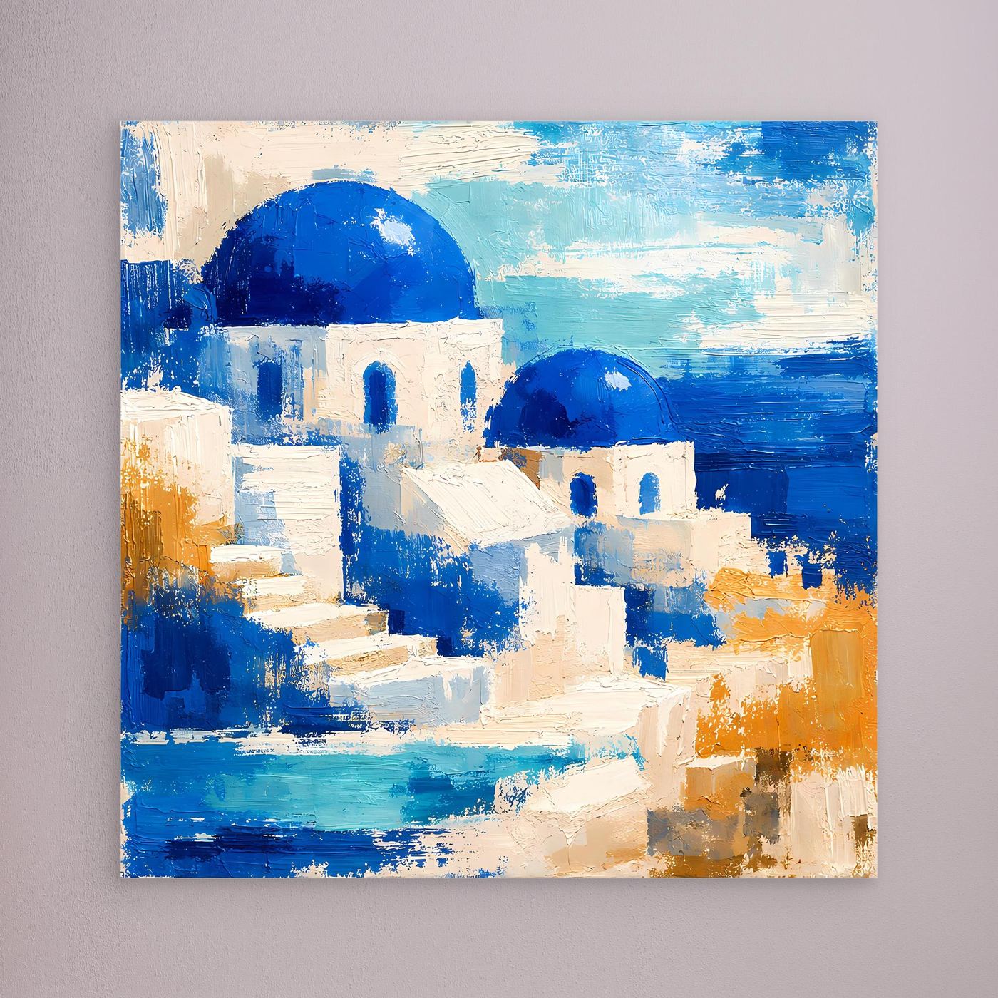Leinwand Blau-weiße Häuser auf Santorin | Abstraktes Griechenland Wandbild