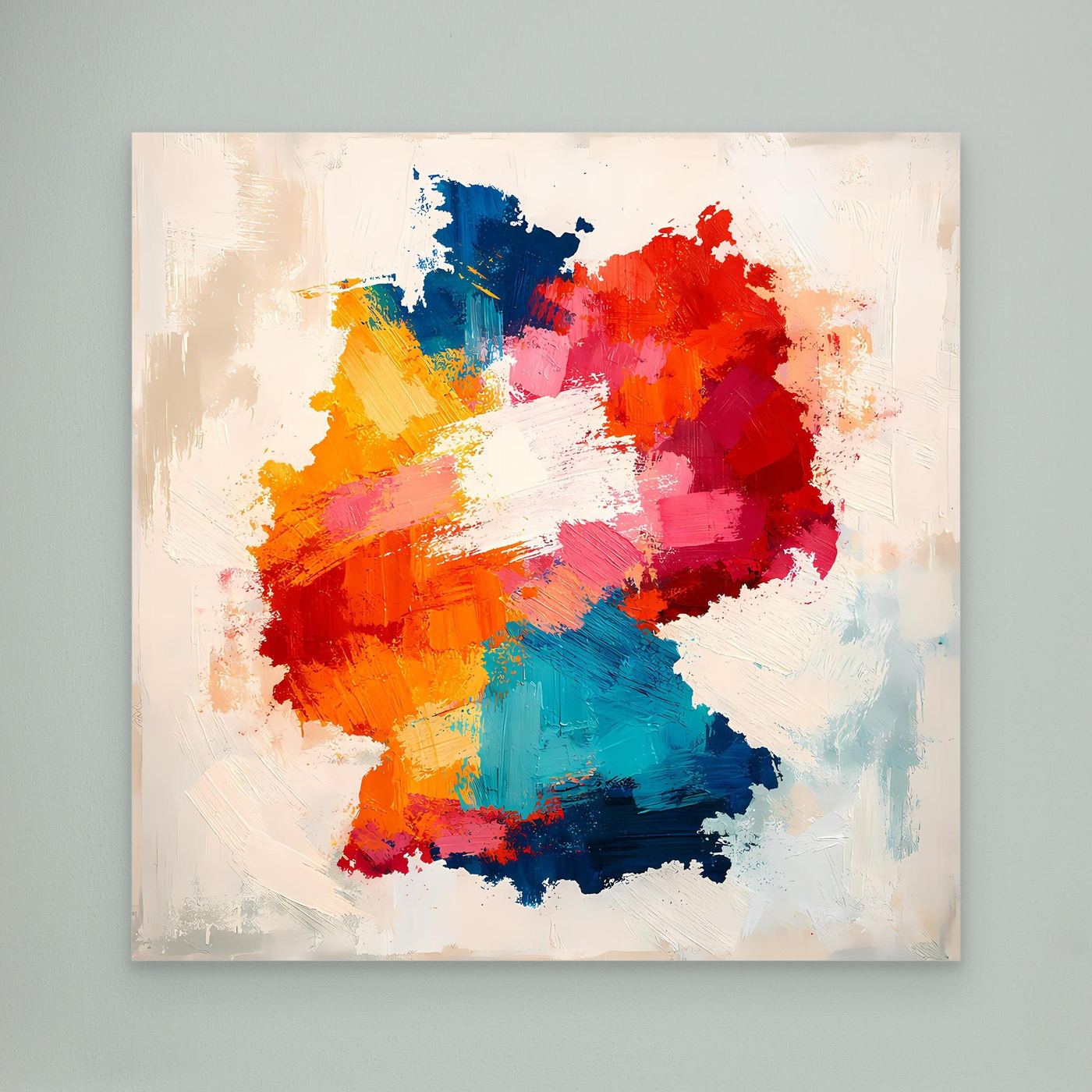 Abstract Germany map canvas wall art, multicolor brushstroke silhouette, unframed