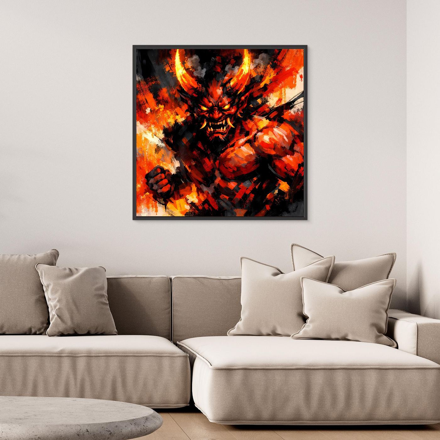 Leinwand Feuriger Dämon | Expressionistisches Fantasy Oni Wandbild