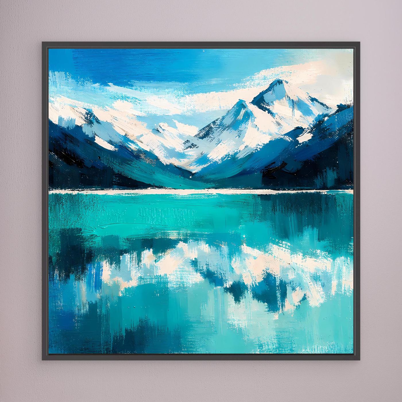 Leinwand Abstraktes Bergsee Gemälde | Modernes Alpines Wandbild Türkis Blau