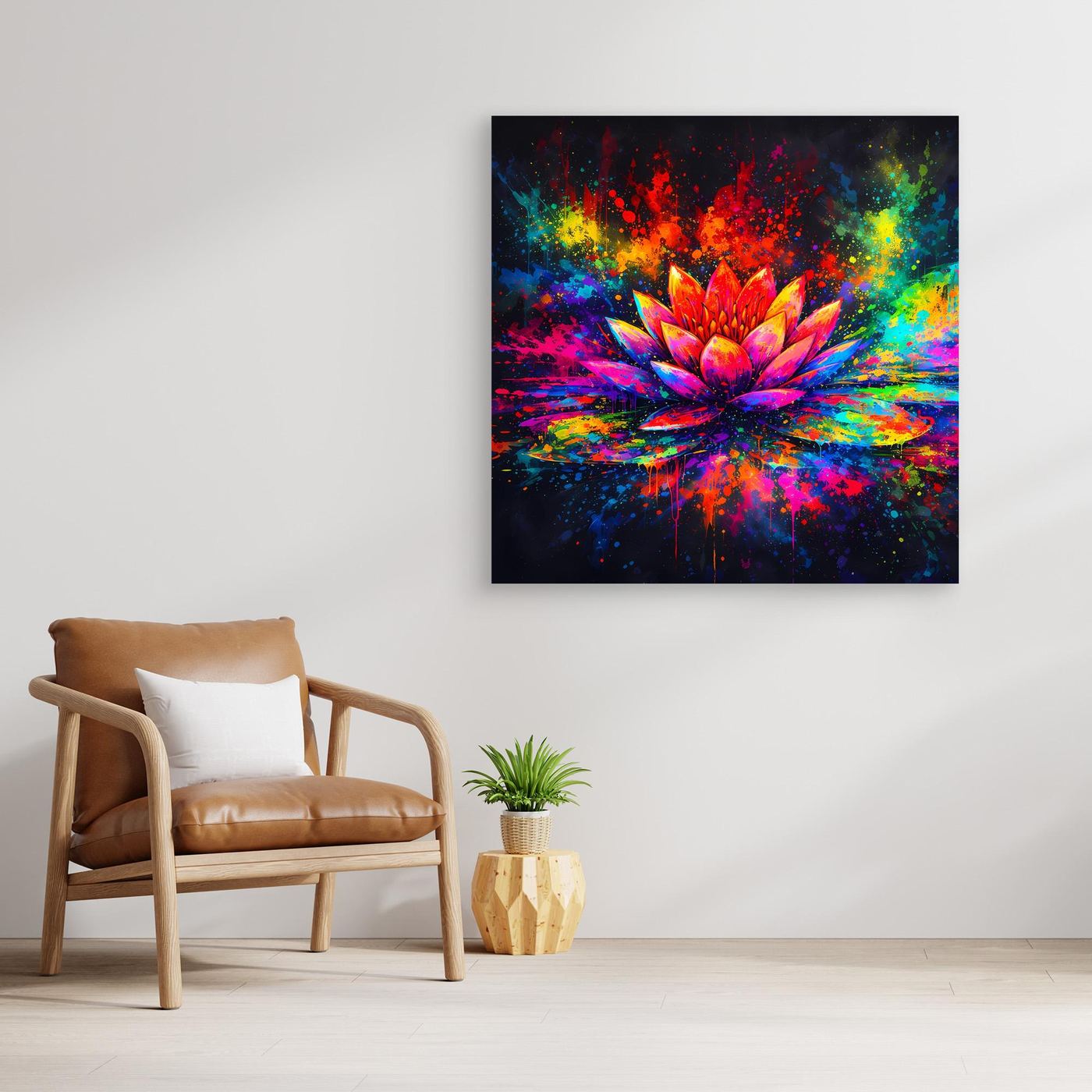 Leinwandbild Farbenfrohe Seerose | Abstraktes Lotus Wandbild auf Keilrahmen
