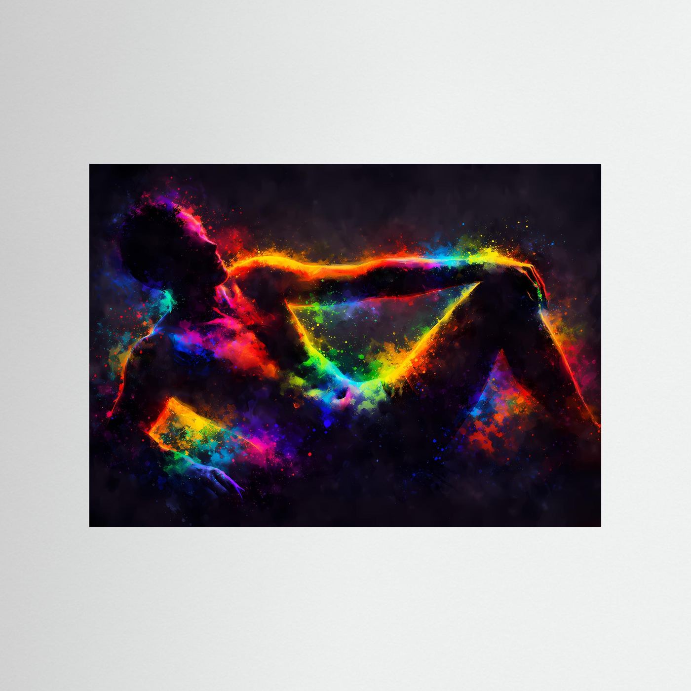 Abstraktes Kunstposter Querformat: farbige Figuren-Abstraktion, ohne sichtbaren Rahmen