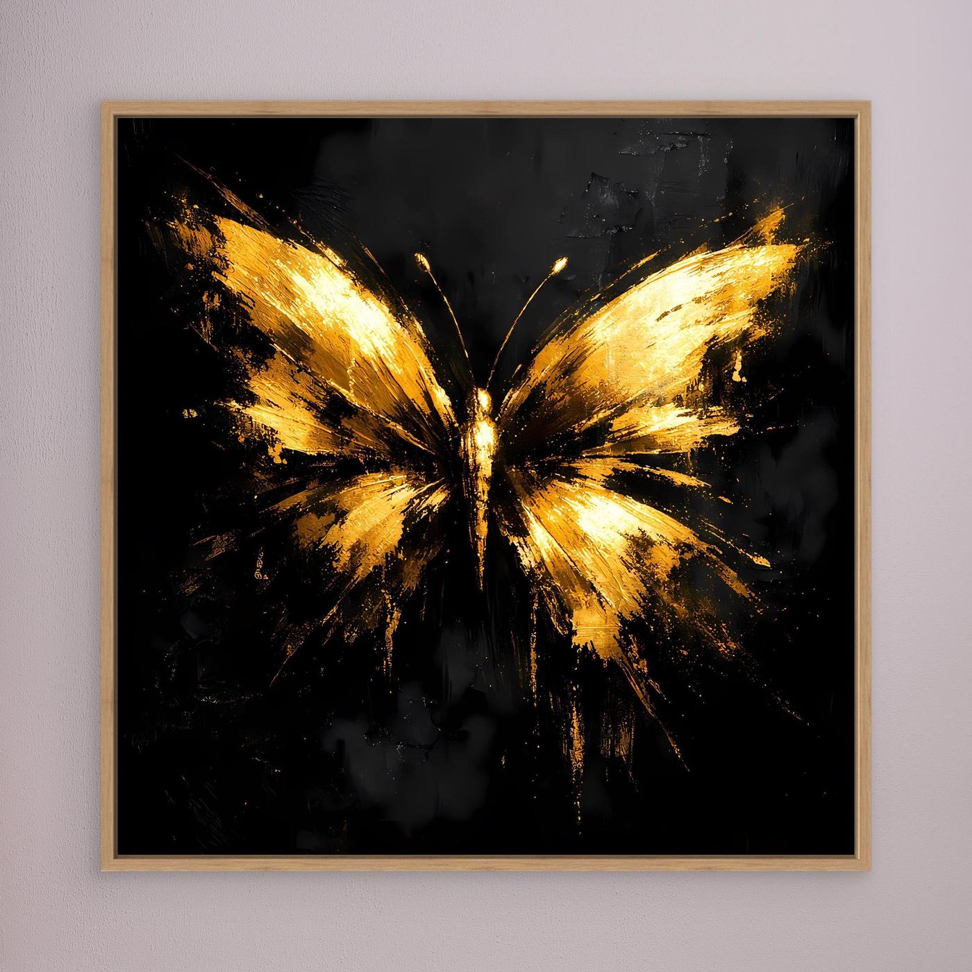 Leinwand Goldener Schmetterling auf Schwarz | Abstraktes Luxus Wandbild