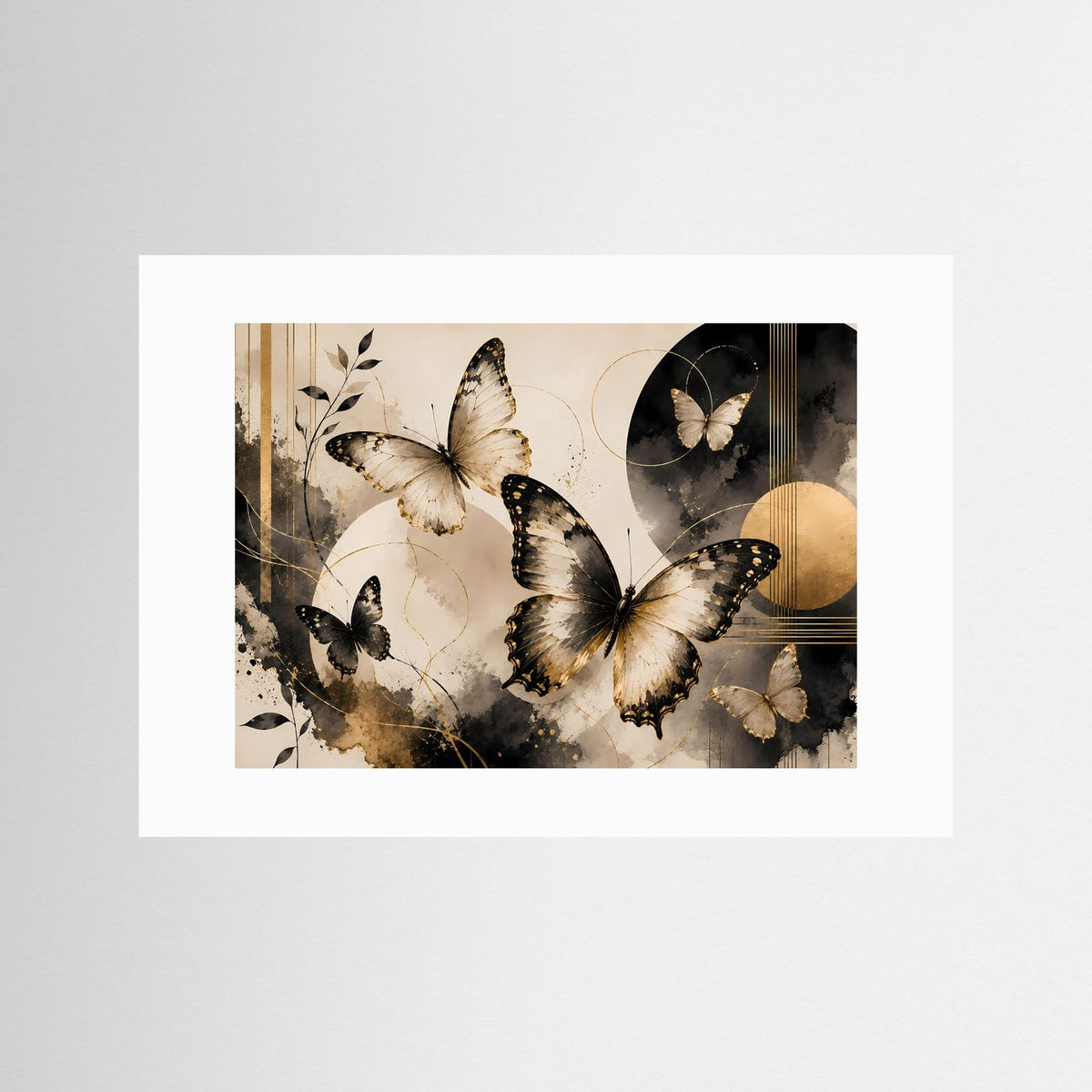 Schmetterlings-Poster Querformat ohne Rahmenseiten: schwarze und goldene Schmetterlinge