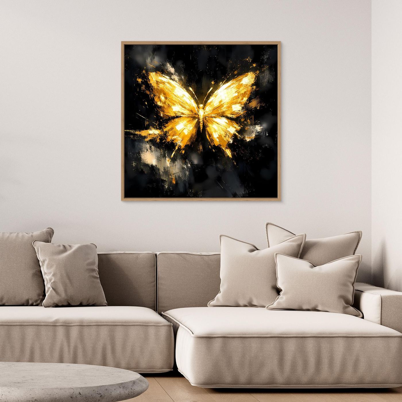 Leinwand Eleganter Goldener Schmetterling | Abstraktes Luxus Wandbild