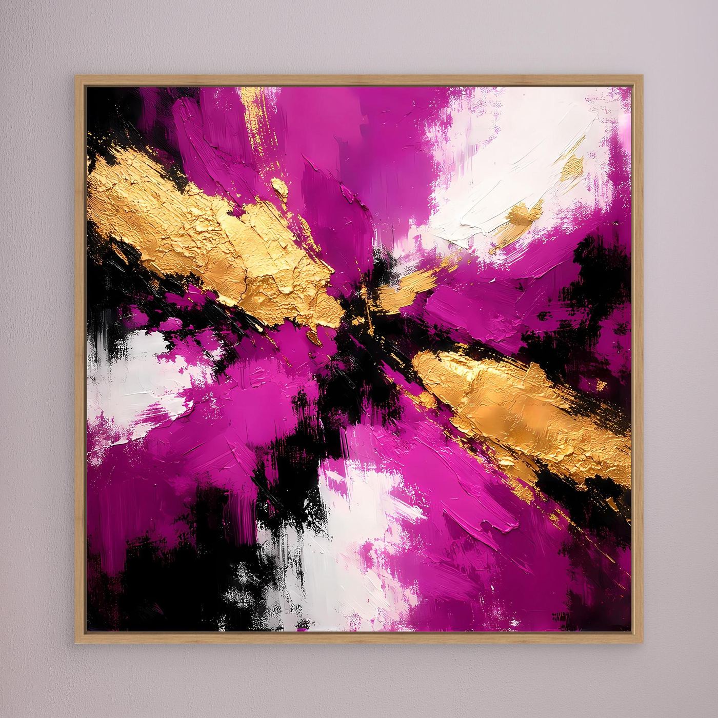 Leinwand Abstraktes Farbenspiel in Magenta und Gold | Modernes Expressives Wandbild