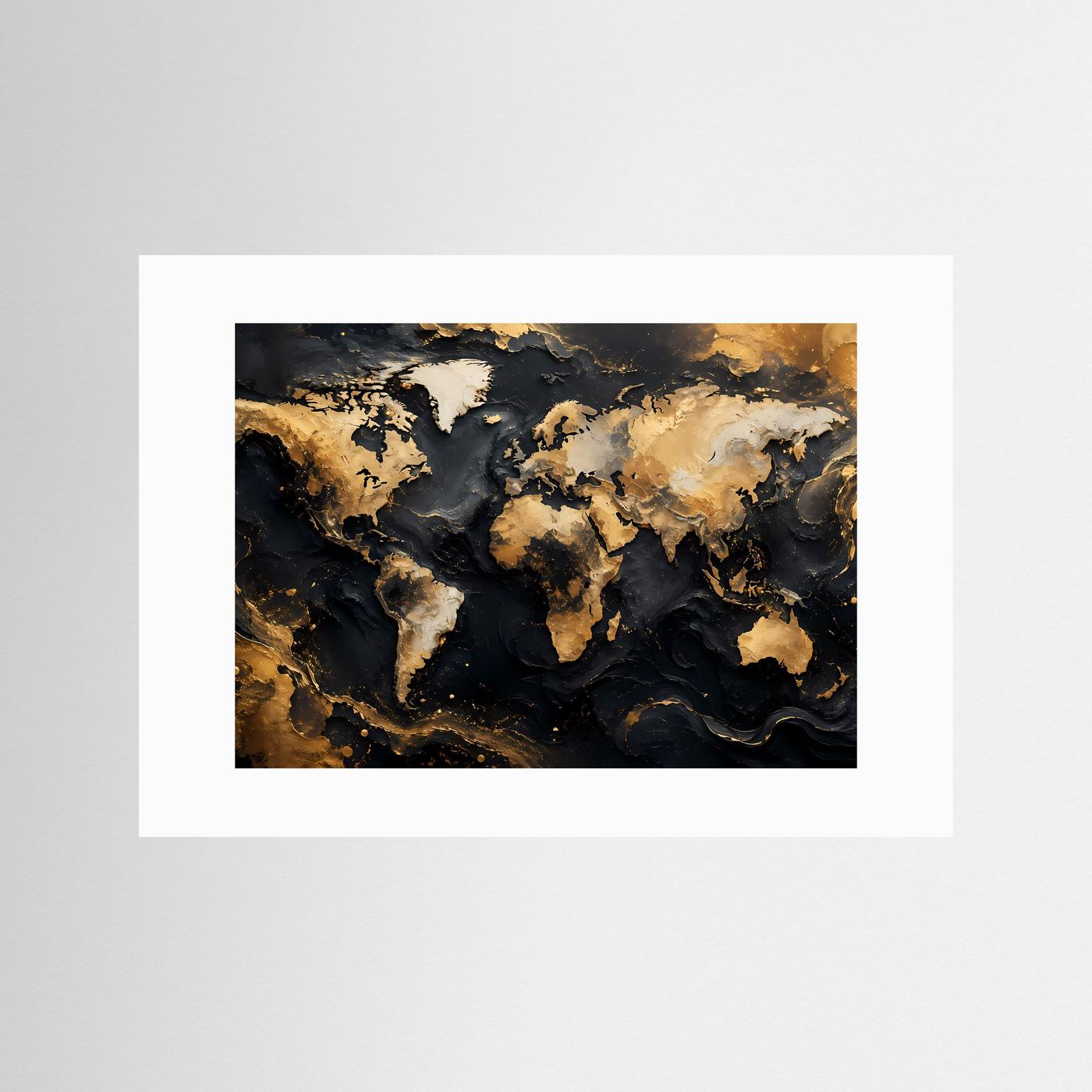 Weltkarte Poster Gold Schwarz | Moderne Weltkarte Wandbild | Luxus Landkarten Kunst | Abstrakte World Map Wanddekoration