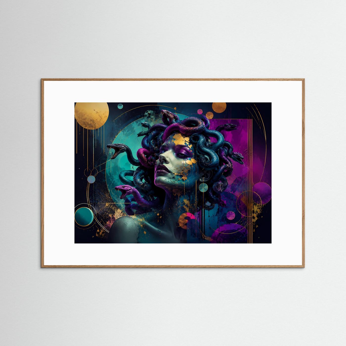Medusa Poster | Moderne Abstrakte Mythologie Kunst | Neon Göttin mit Schlangen | Griechische Mythologie Wandbild | Luxuriöse Leinwand