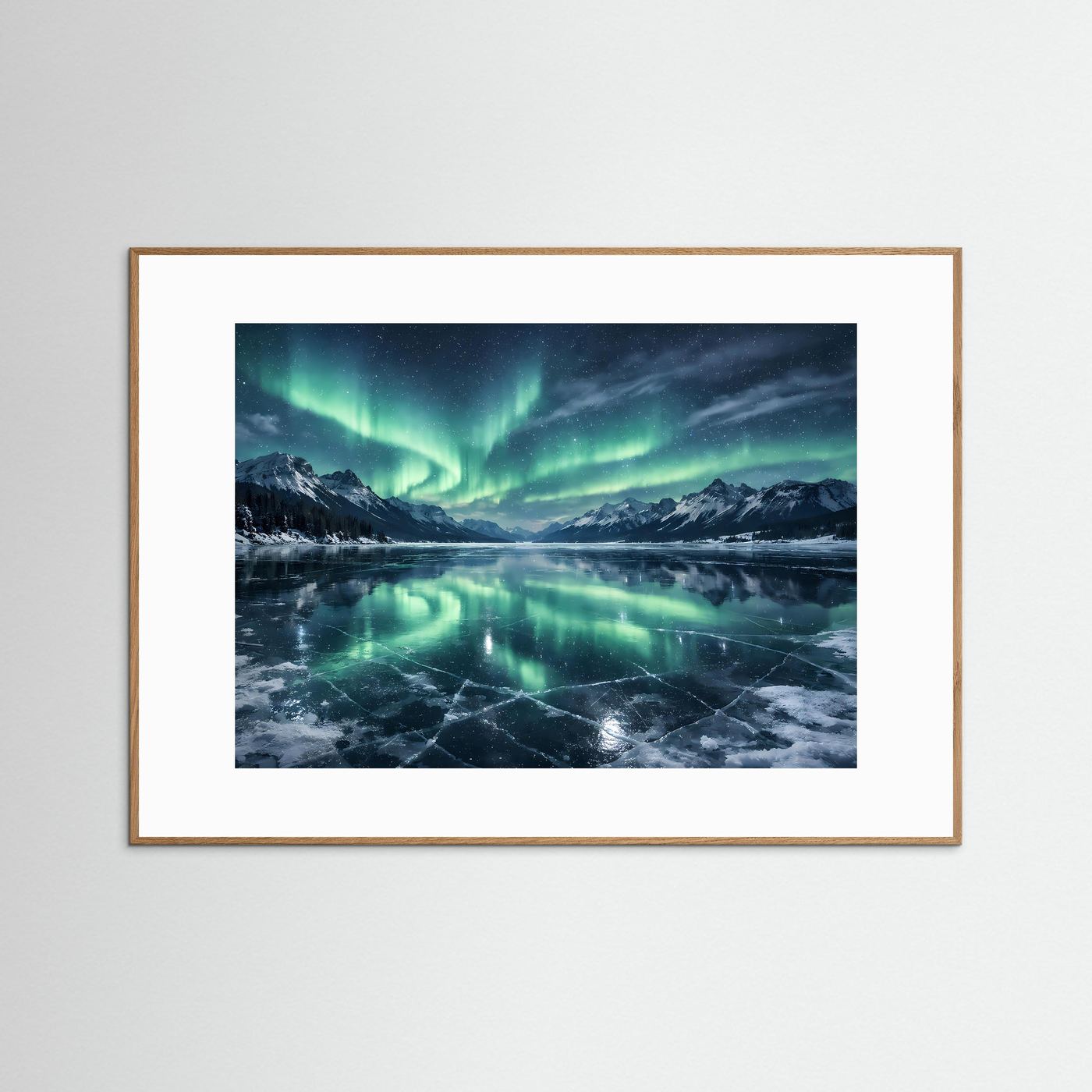 Magisches Nordlicht über dem Eissee | Panorama Aurora & Winter Poster Querformat