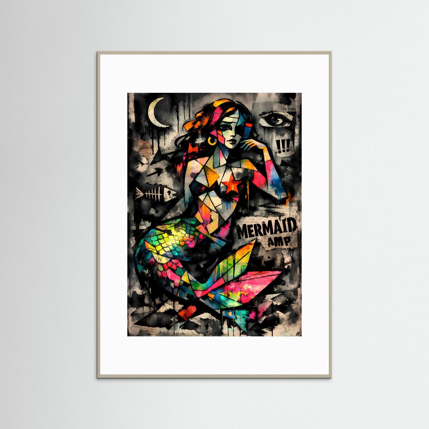 The Pop Art Mermaid | Luxuriöses Meerjungfrauen Poster Bunt & Dunkel | Abstraktes Kunstposter Hochformat