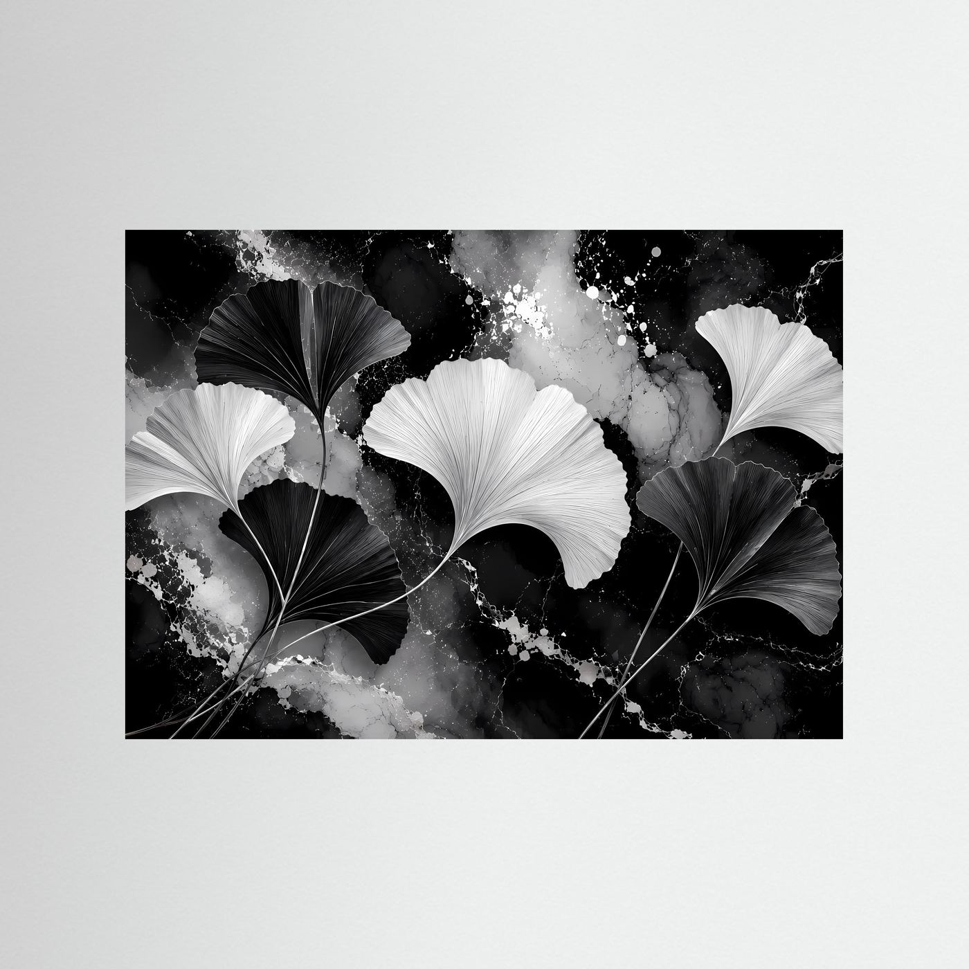 Ginkgo Blätter Poster Schwarz Weiß | Moderne Botanische Wandkunst | Elegantes Abstraktes Natur Wandbild | Minimalistische Kunst