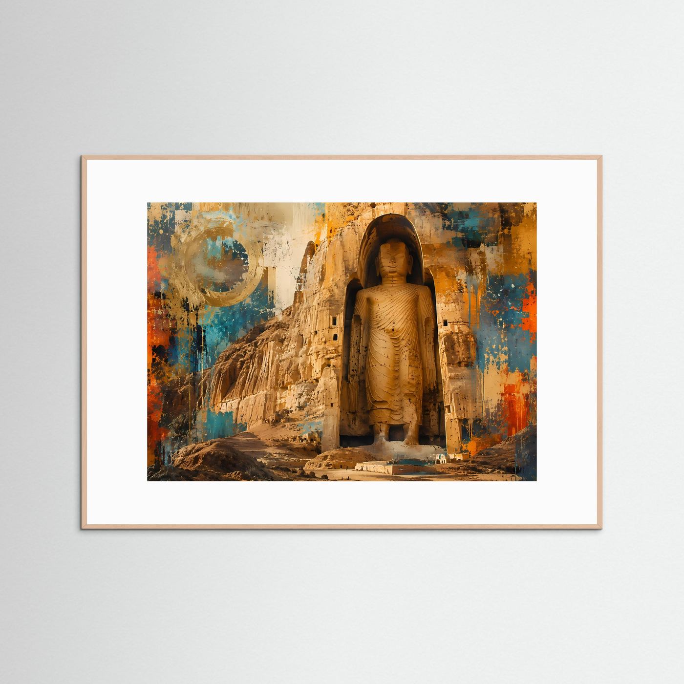 Bamiyan Buddha Poster | Abstrakte Buddhistische Wandkunst | Spirituelle Felsstatue | Modernes Zen Wandbild