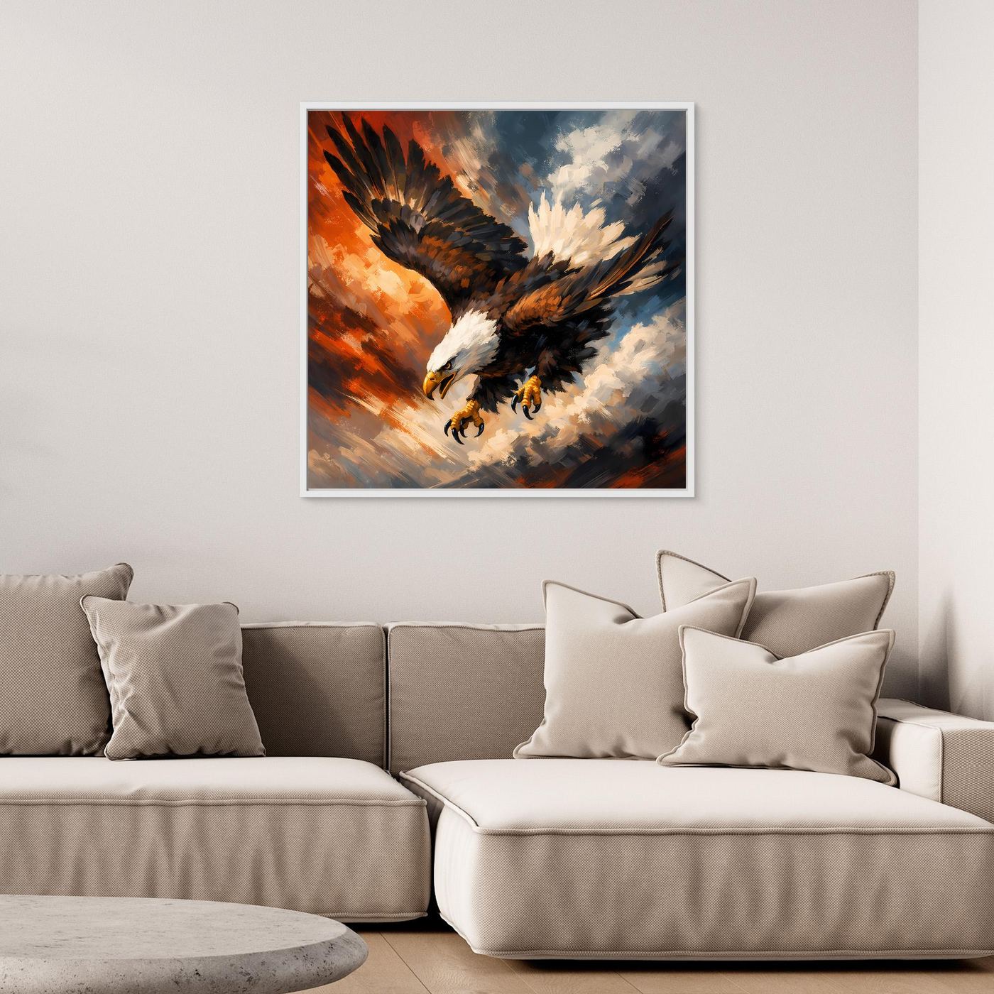 Leinwand Abstraktes Adler Gemälde | Modernes Kraftvolles Wandbild Fliegender Seeadler
