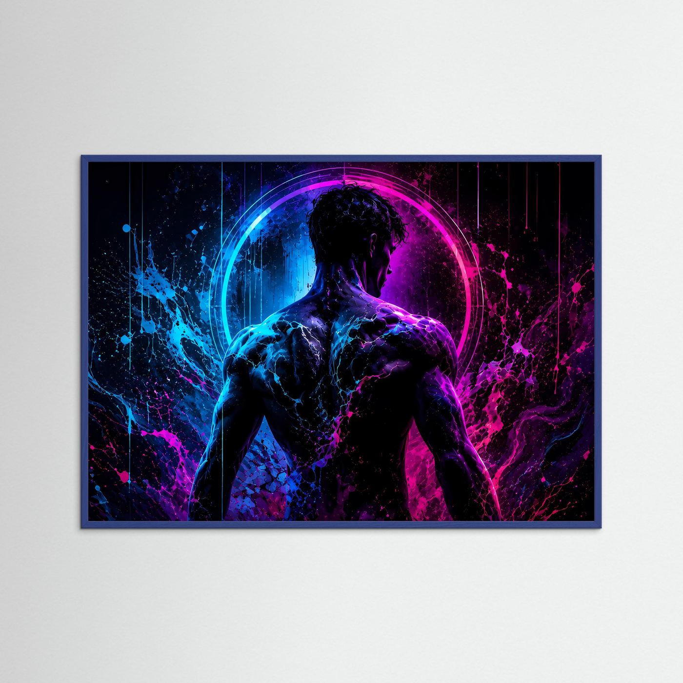 Neon Männer Silhouette in Blau & Pink | Moderne abstrakte Body Art