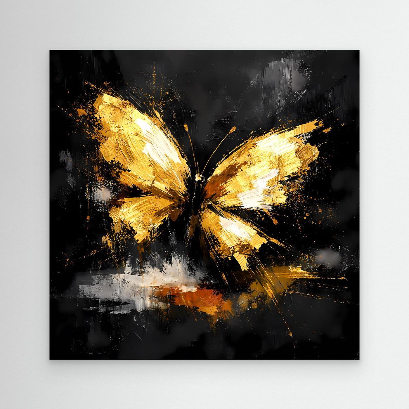 Leinwand Goldener Schmetterling Abstrakt | Modernes Insekten Wandbild Schwarz Gold