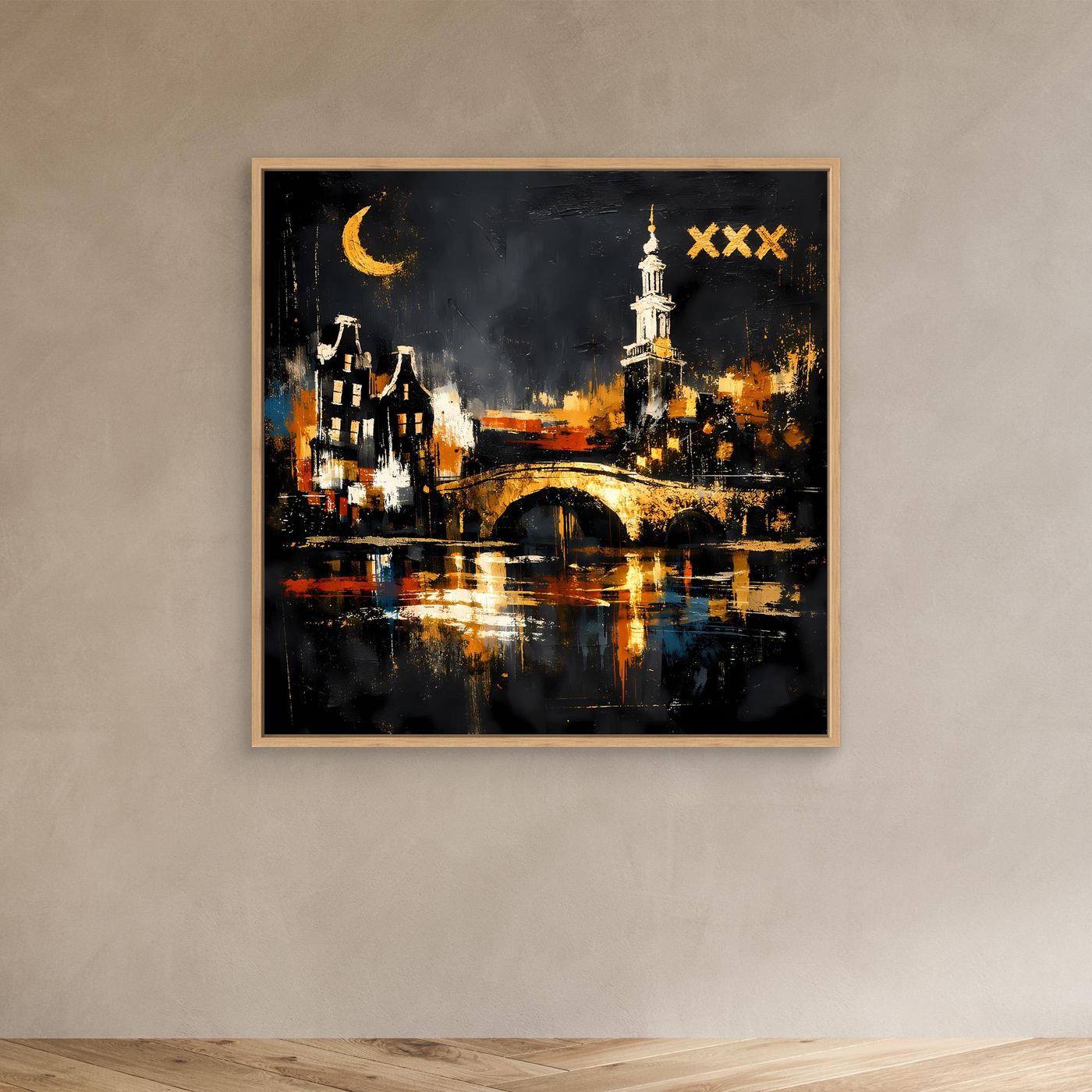 Leinwand Romantische Grachten von Amsterdam bei Nacht | Modernes Holland Wandbild