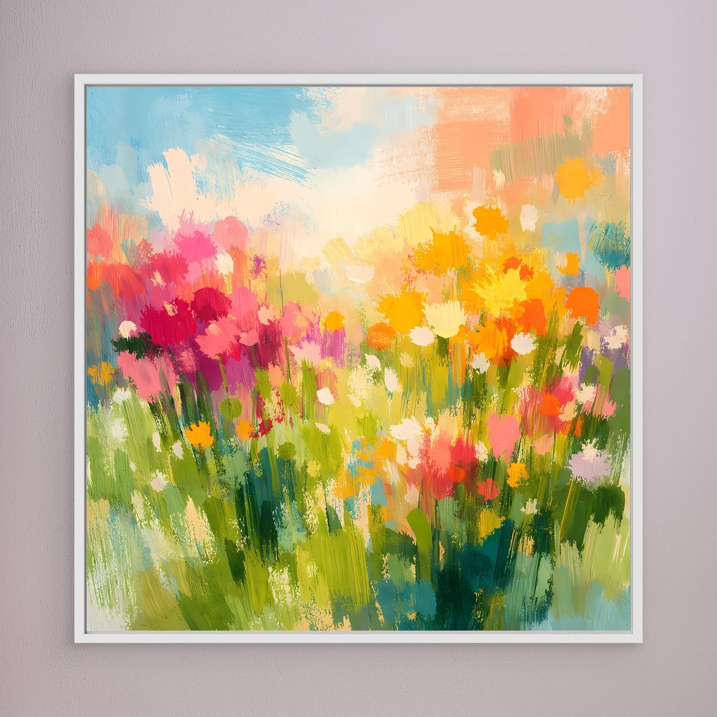 Leinwand Abstrakte Sommerwiese mit Wildblumen | Modernes Blumen Wandbild Bunt