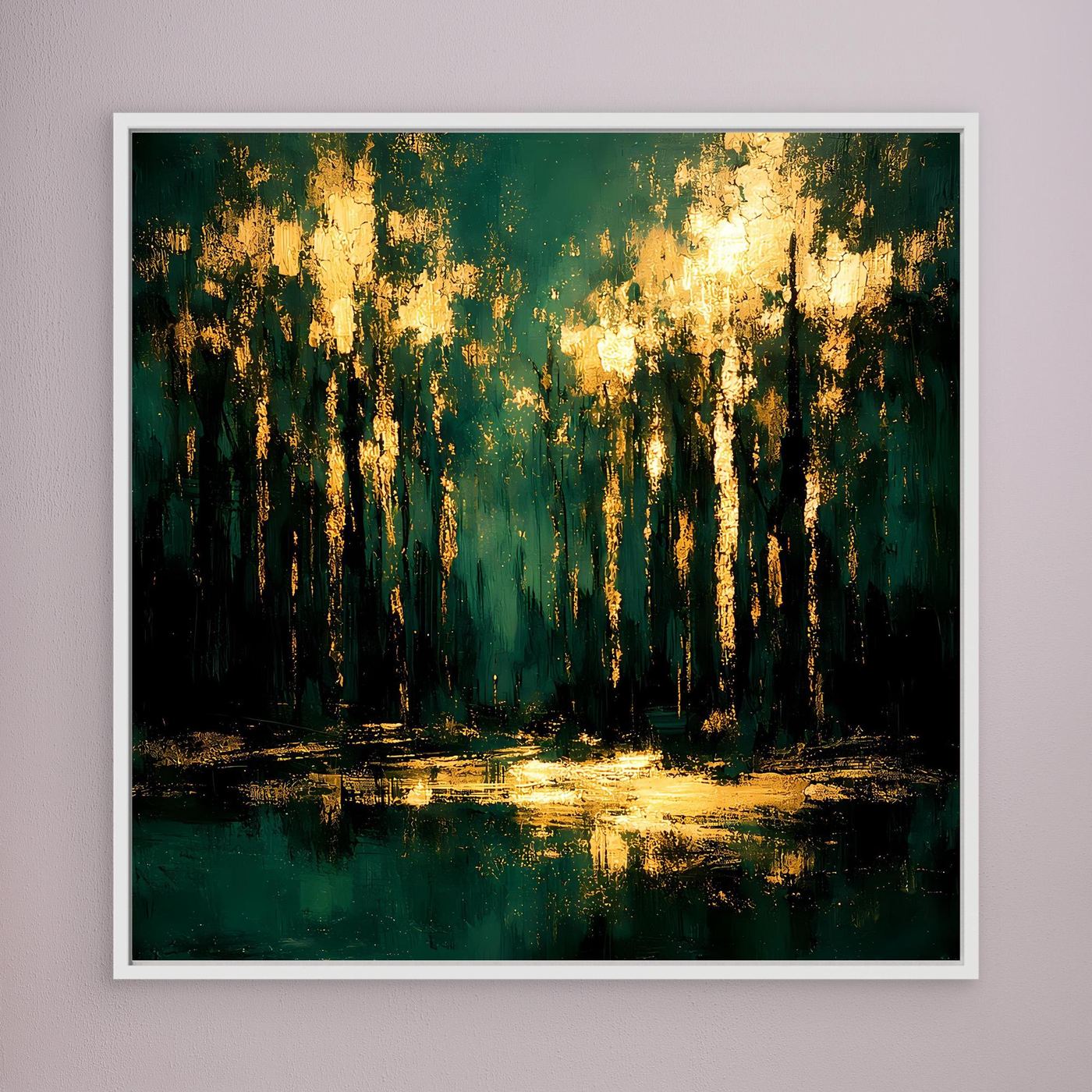 Leinwand Mystischer Wald im Abendlicht | Abstraktes Natur Wandbild Moderne Kunst