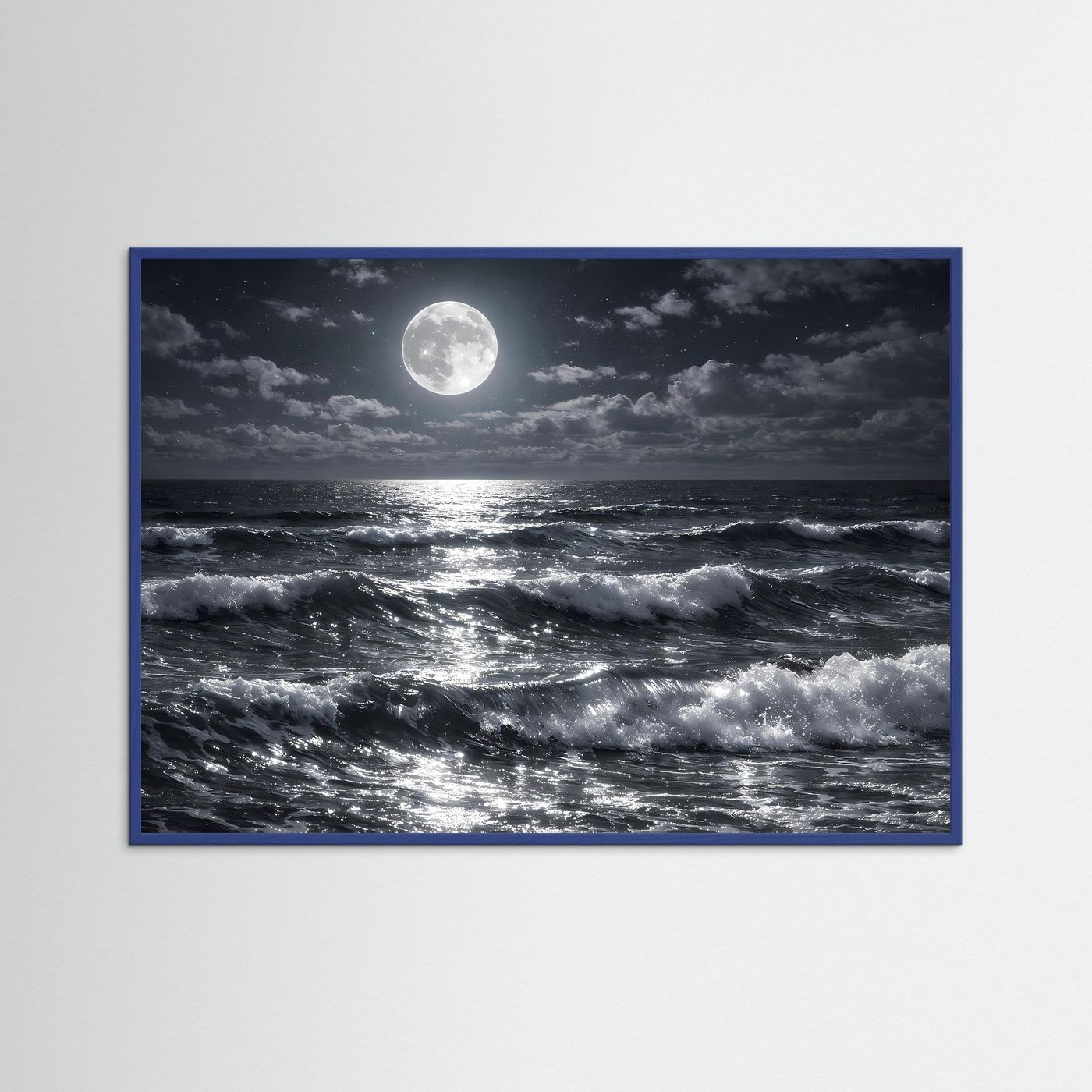 Poster Meereswellen bei Vollmond | Mystisches Nachtlandschaft Wandbild