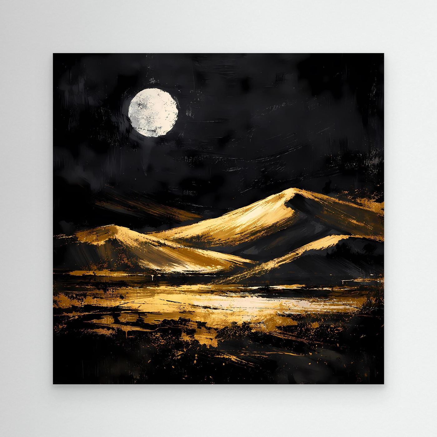 Leinwand Goldene Wüstendünen bei Vollmond | Modernes Abstraktes Landschafts Wandbild