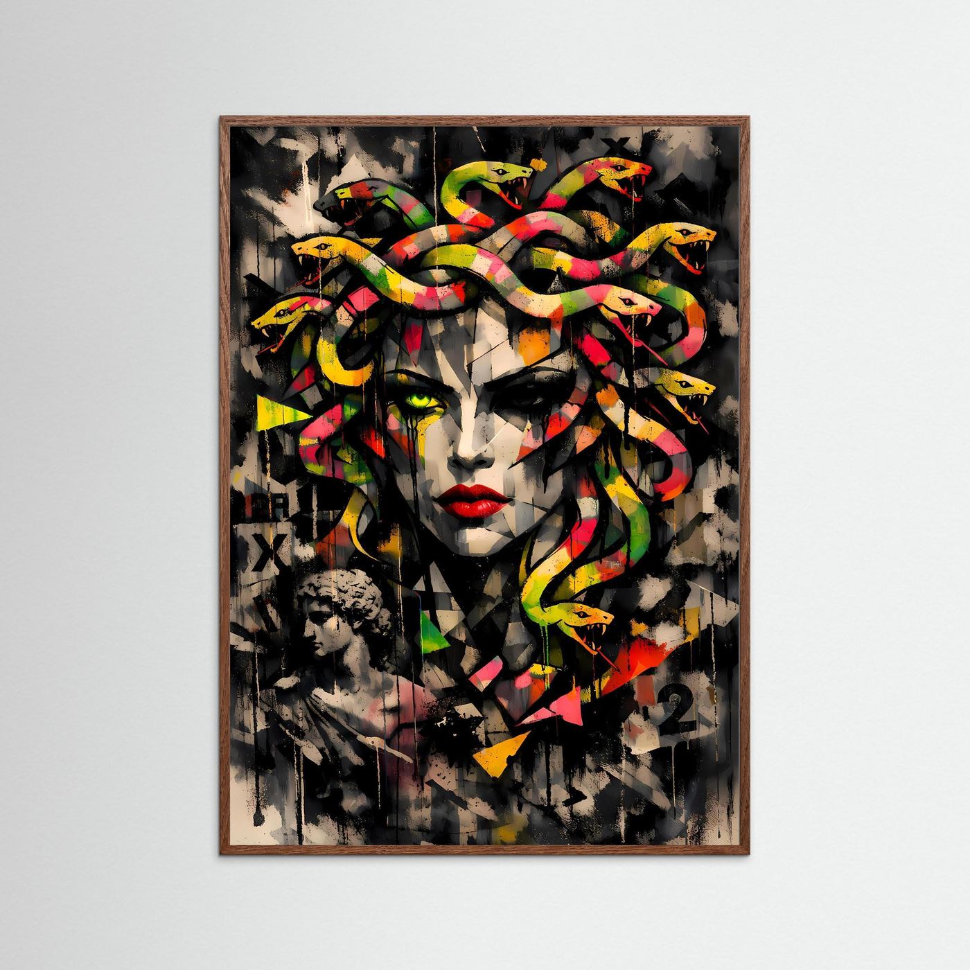 Mythos der Moderne | Urban Art Medusa Poster in Neon-Bunt & Schwarz | Abstraktes Street Art Kunstposter Hochformat
