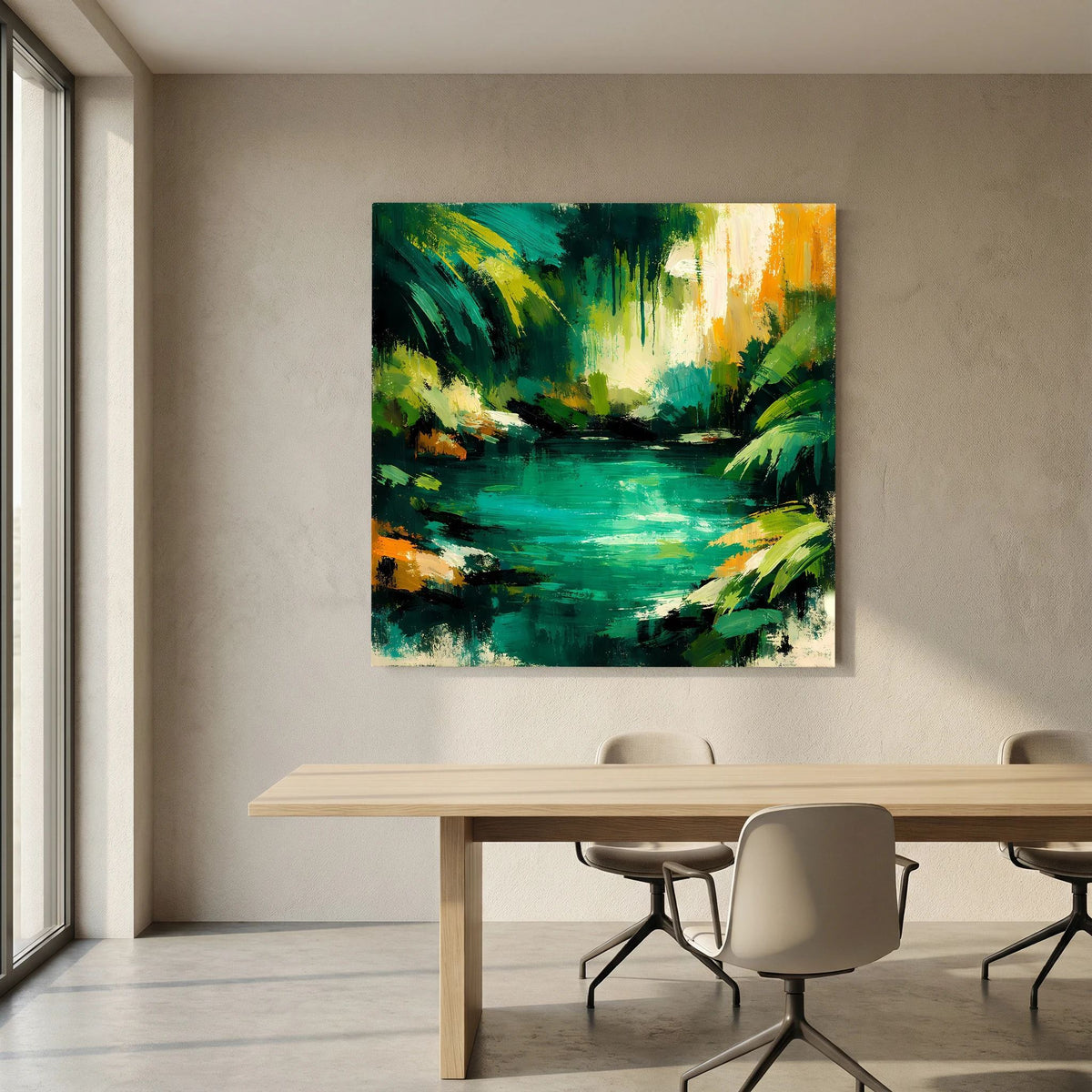 Leinwand Abstraktes Dschungelgewässer | Modernes Urwald Wandbild Smaragdgrün