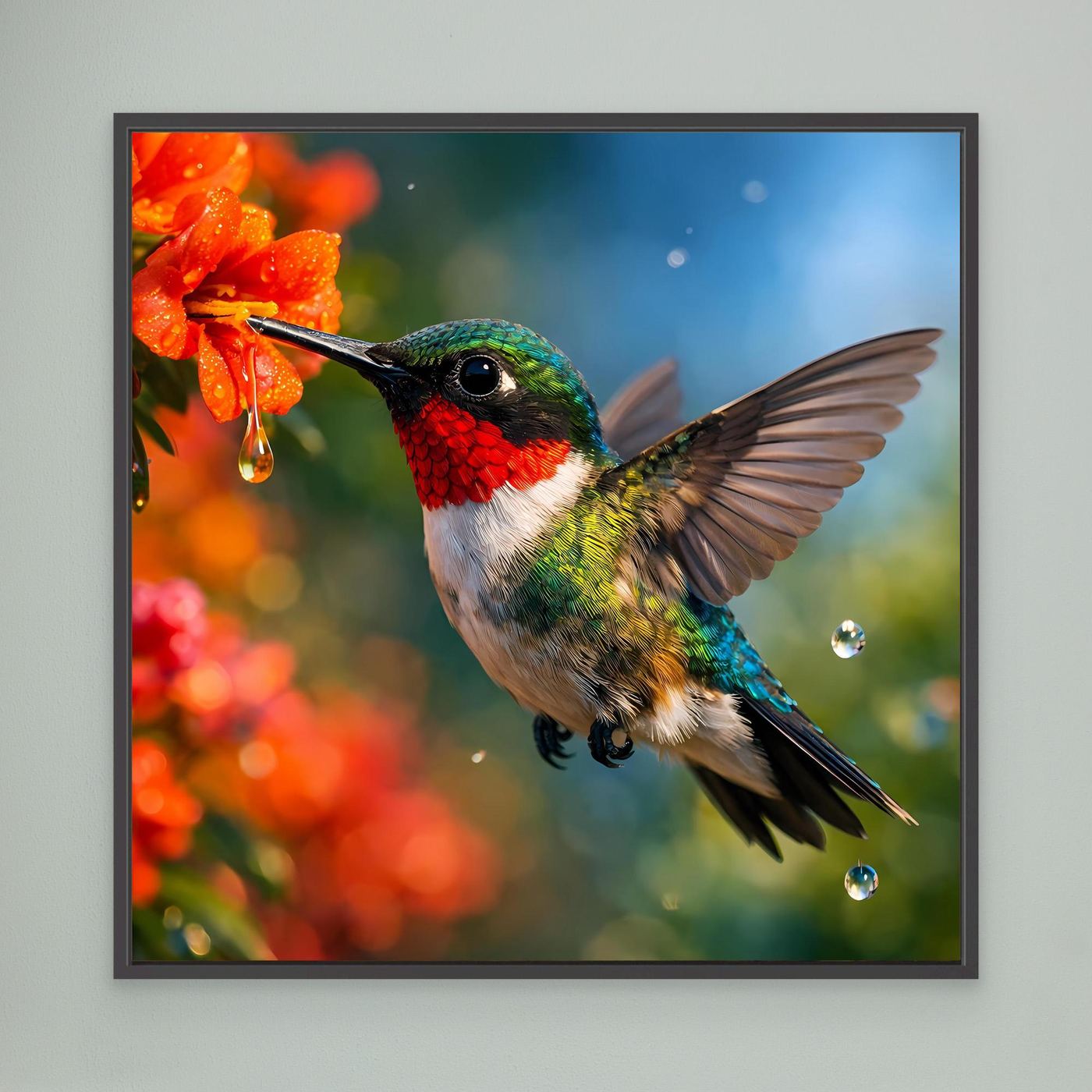 Leinwand Kolibri im Blütenrausch | Farbenfrohes Vogel Natur Wandbild