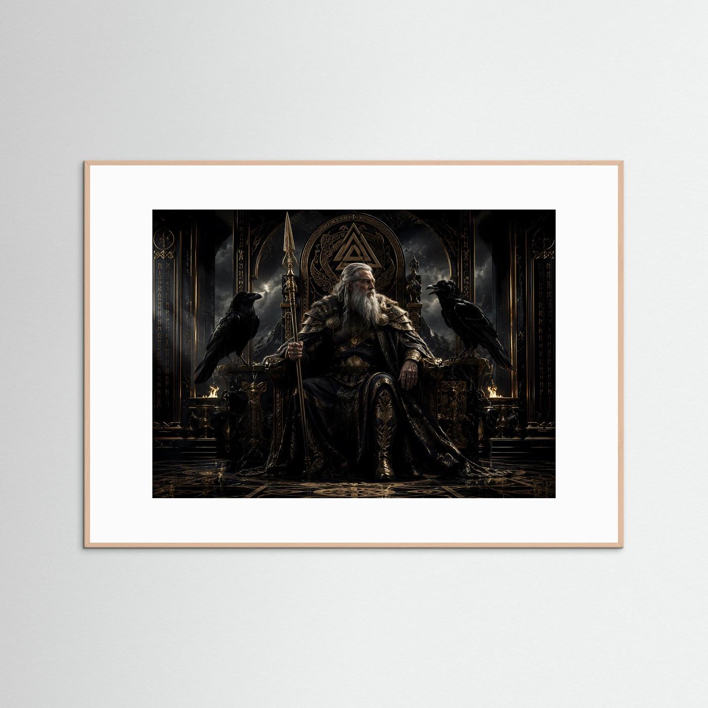 Majestätischer Odin auf dem Thron | Nordische Götter & Wikinger Poster Querformat