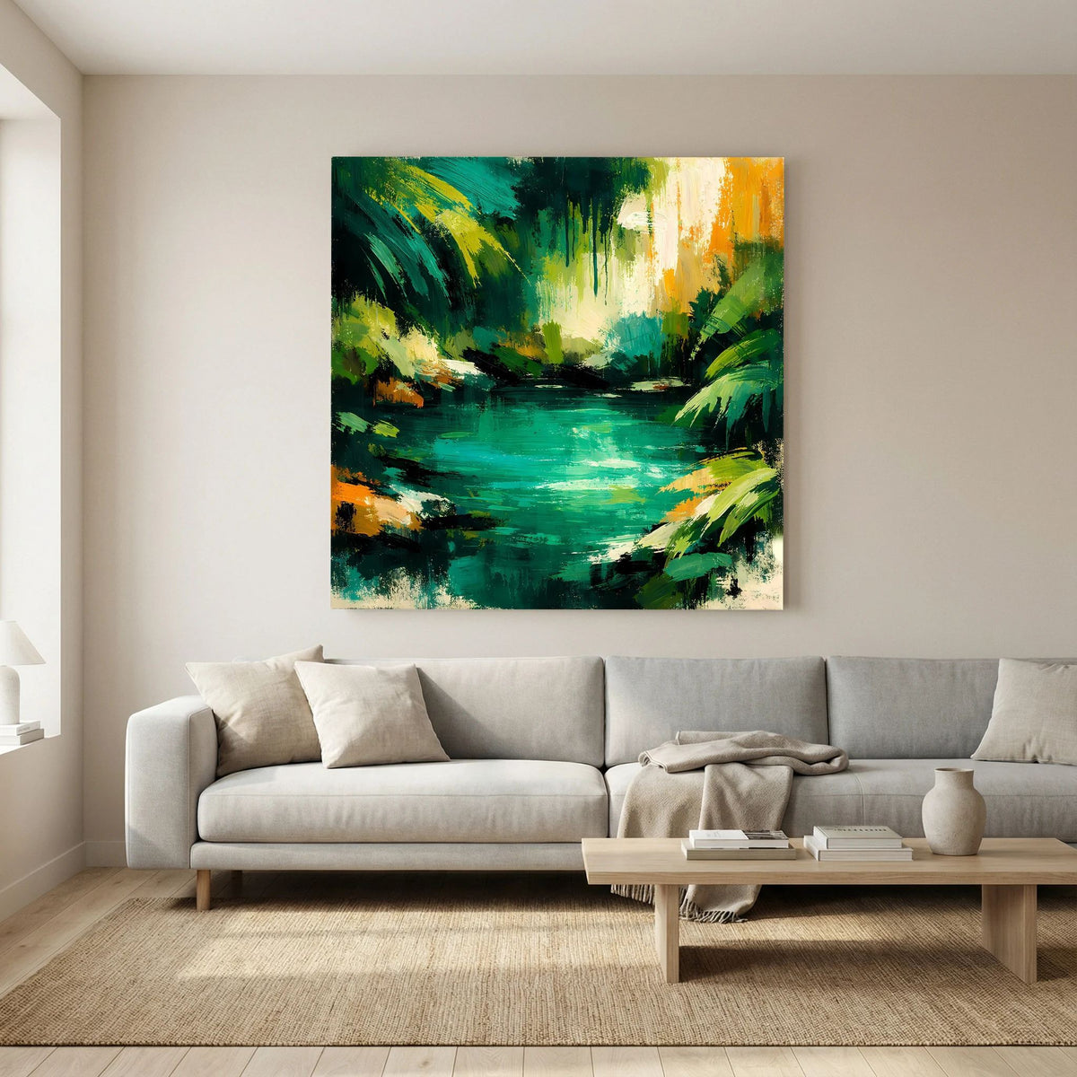 Leinwand Abstraktes Dschungelgewässer | Modernes Urwald Wandbild Smaragdgrün