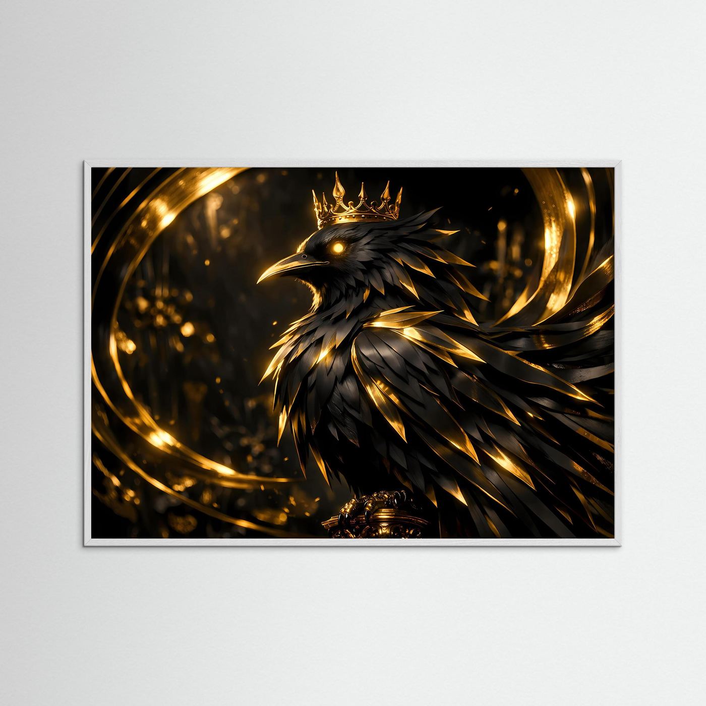 Majestätischer Rabe mit goldener Krone | Edles Fantasy Poster Querformat