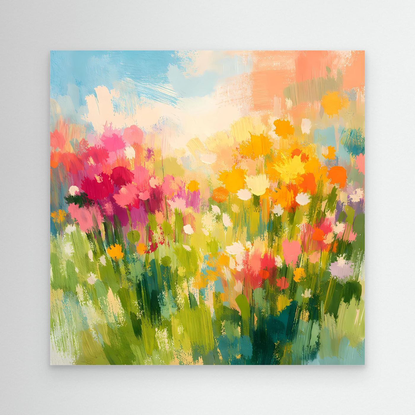 Leinwand Abstrakte Sommerwiese mit Wildblumen | Modernes Blumen Wandbild Bunt