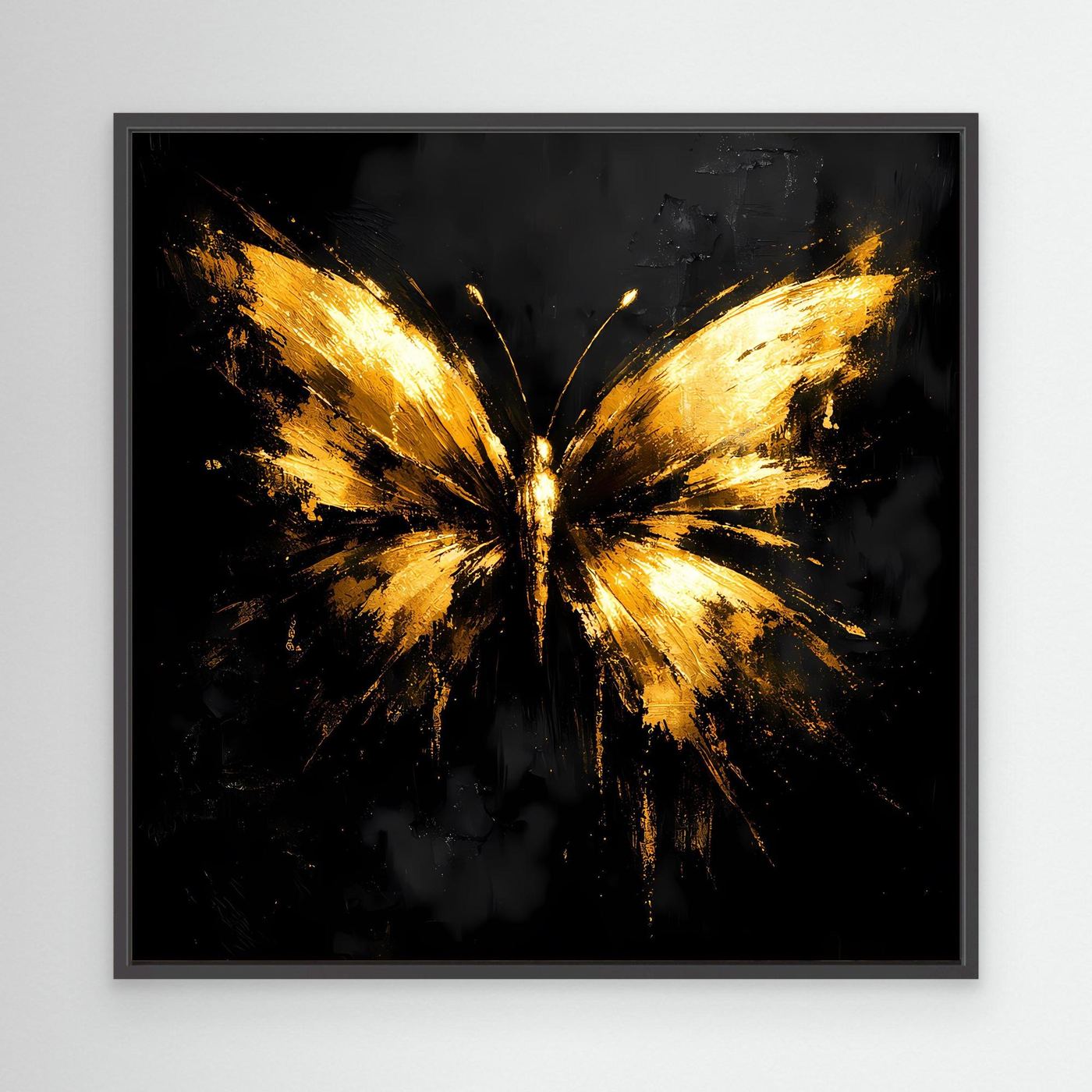 Leinwand Goldener Schmetterling auf Schwarz | Abstraktes Luxus Wandbild