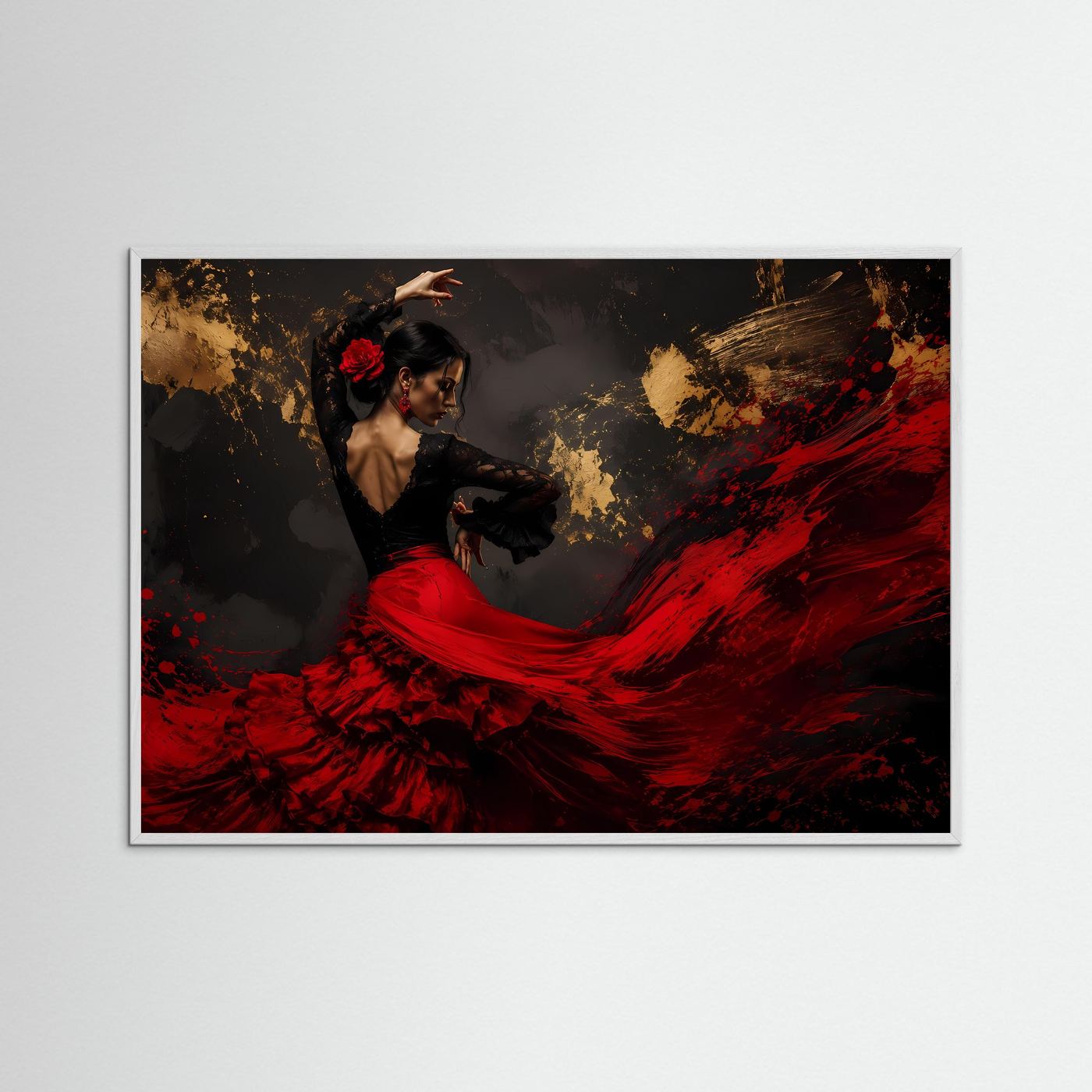 Leidenschaftliche Flamenco-Tänzerin | Spanischer Tanz & Rot-Gold Poster