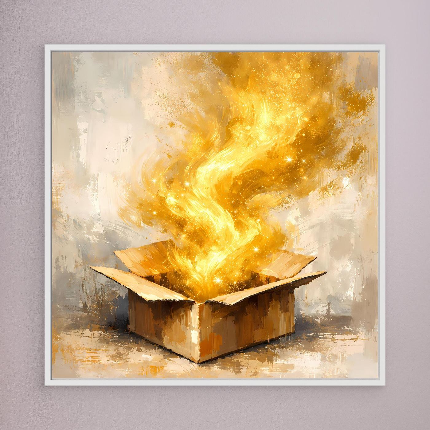 Premium Leinwand Magisches Leuchten aus der Box | Abstraktes Fantasy Wandbild Goldglorie