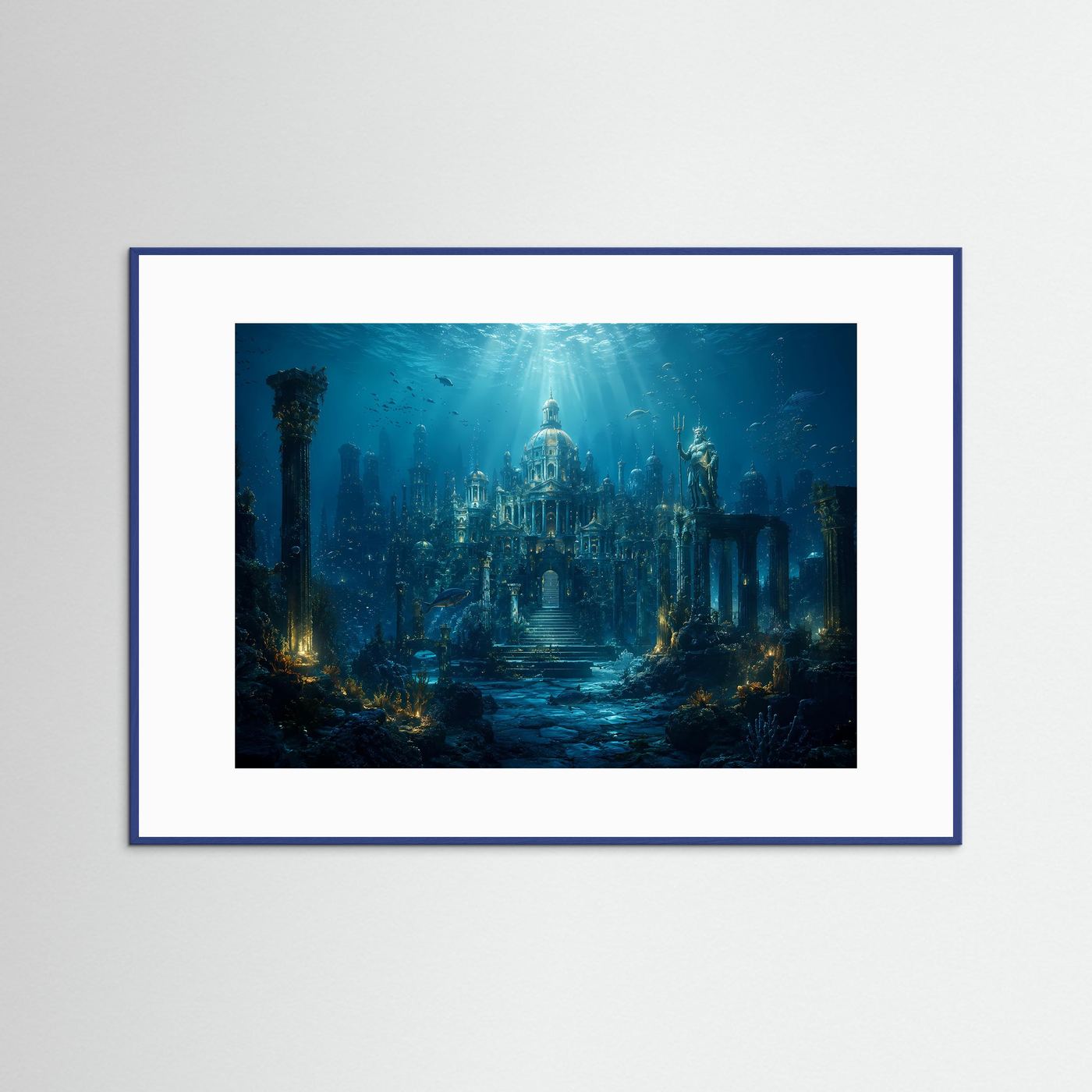 Versunkene Unterwasserstadt Atlantis | Mystische Ozean & Tempel Poster Querformat