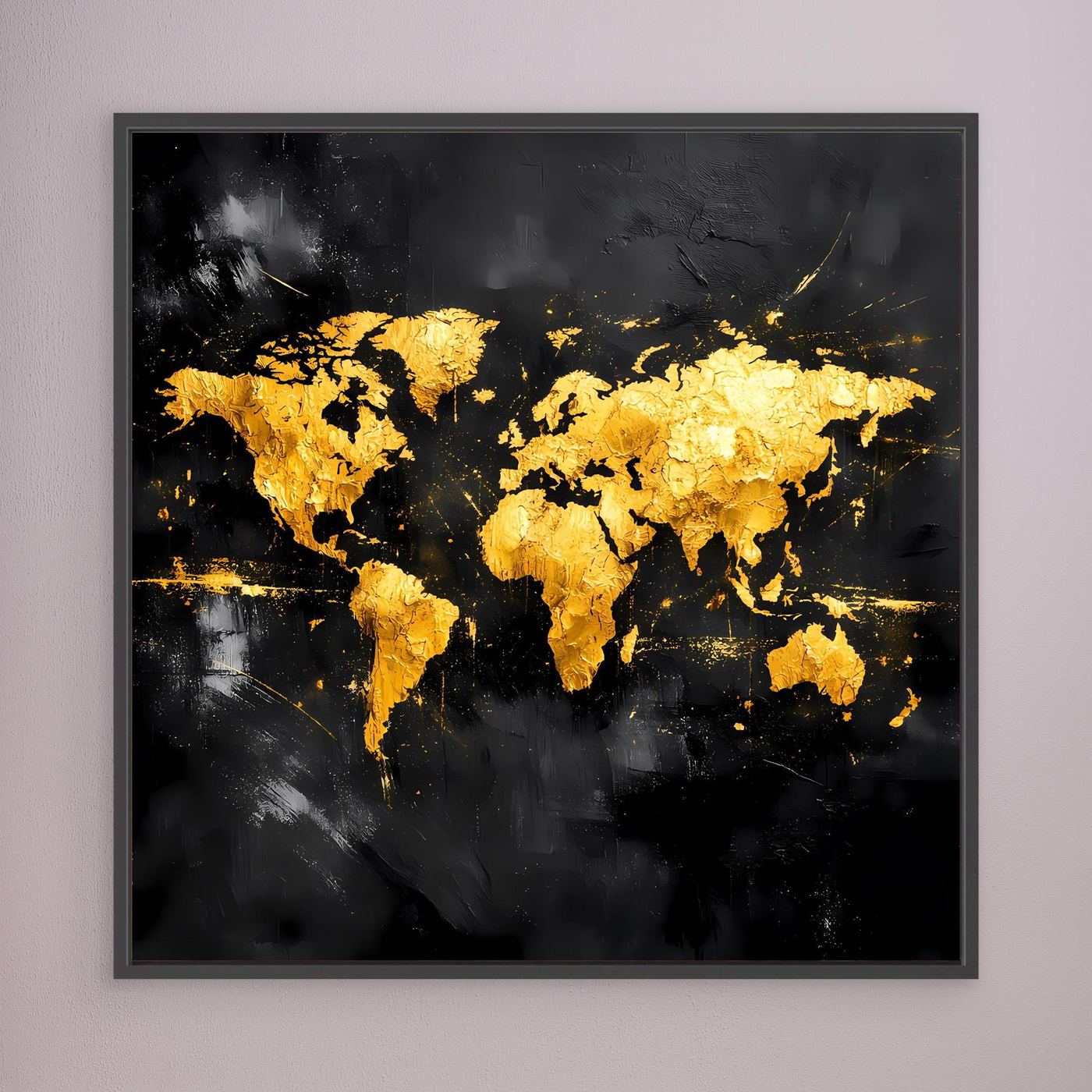 Leinwand Elegante Weltkarte in Gold & Schwarz | Modernes Abstraktes Kontinenten Wandbild