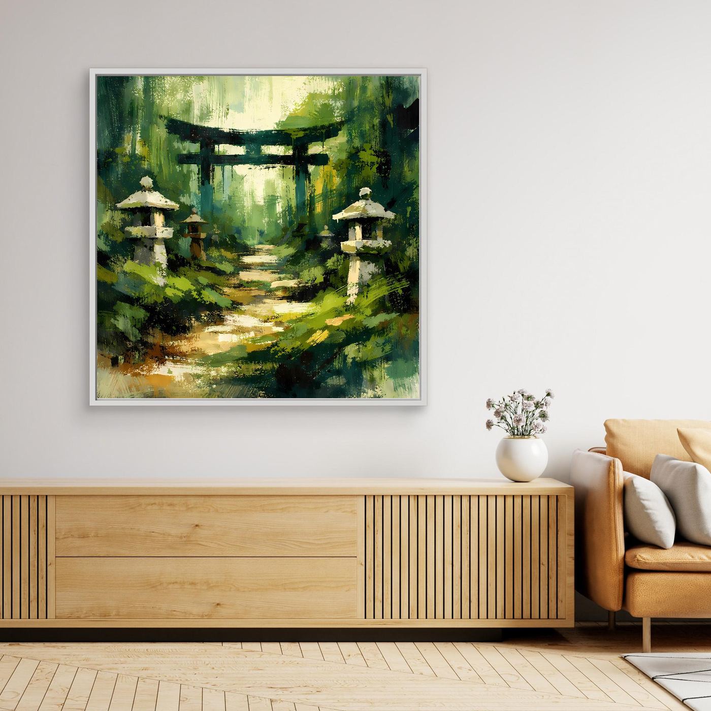 Leinwand Mystischer Torii-Pfad im Wald | Traditionelles Japan-Wandbild auf echter Leinwand