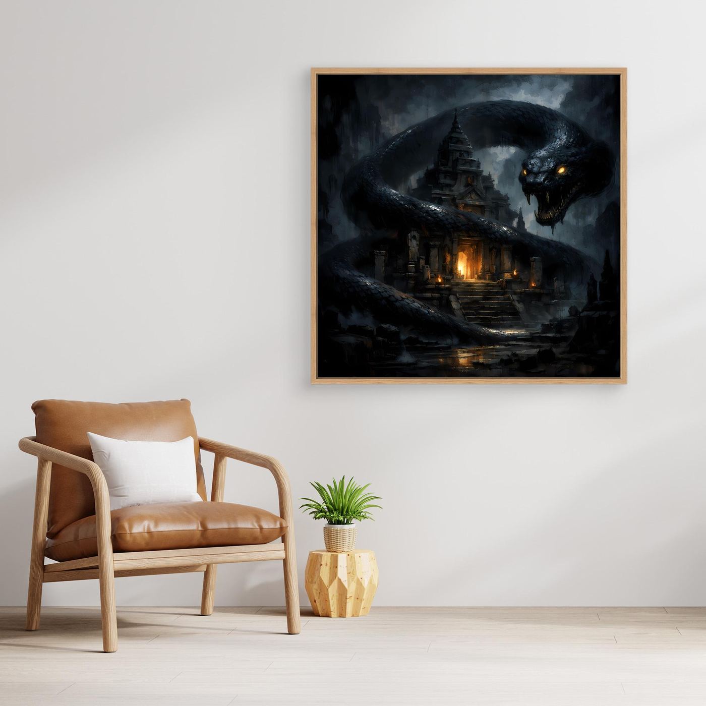 Leinwand Wächter des Tempels | Mystische Riesenschlange Fantasy Wandbild