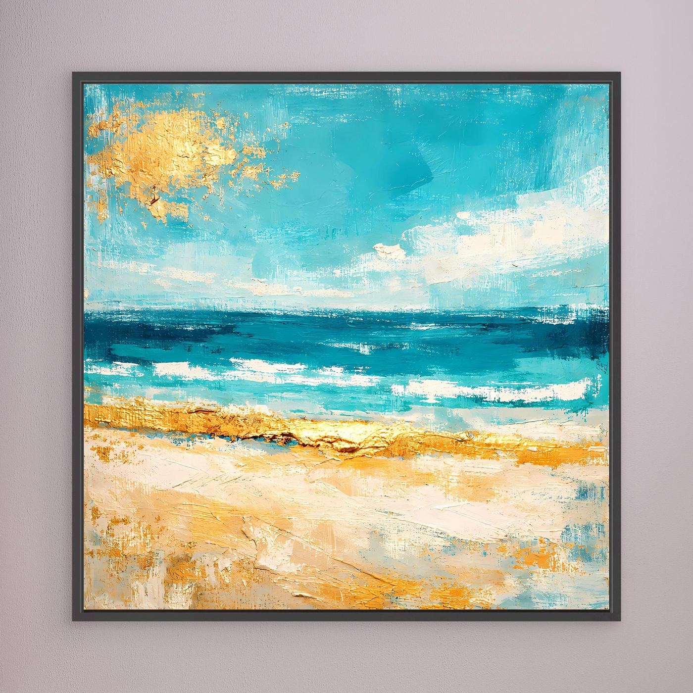 Leinwand Karibischer Traumstrand in Türkis | Abstraktes Meer Wandbild Gold