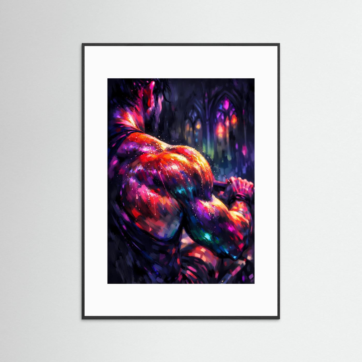 Fokus & Stärke | Abstraktes Bodybuilding Poster der Rückenmuskulatur in Neonfarben | Modernes Kunstposter Hochformat