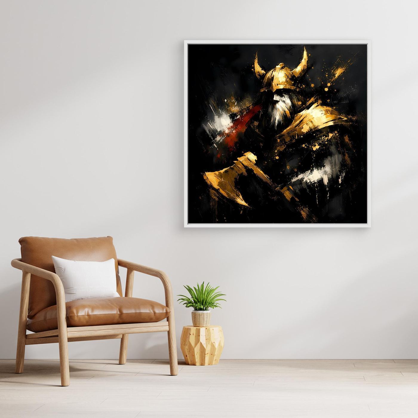 Leinwand Goldener Wikinger Krieger | Abstraktes Nordmann Wandbild Modern