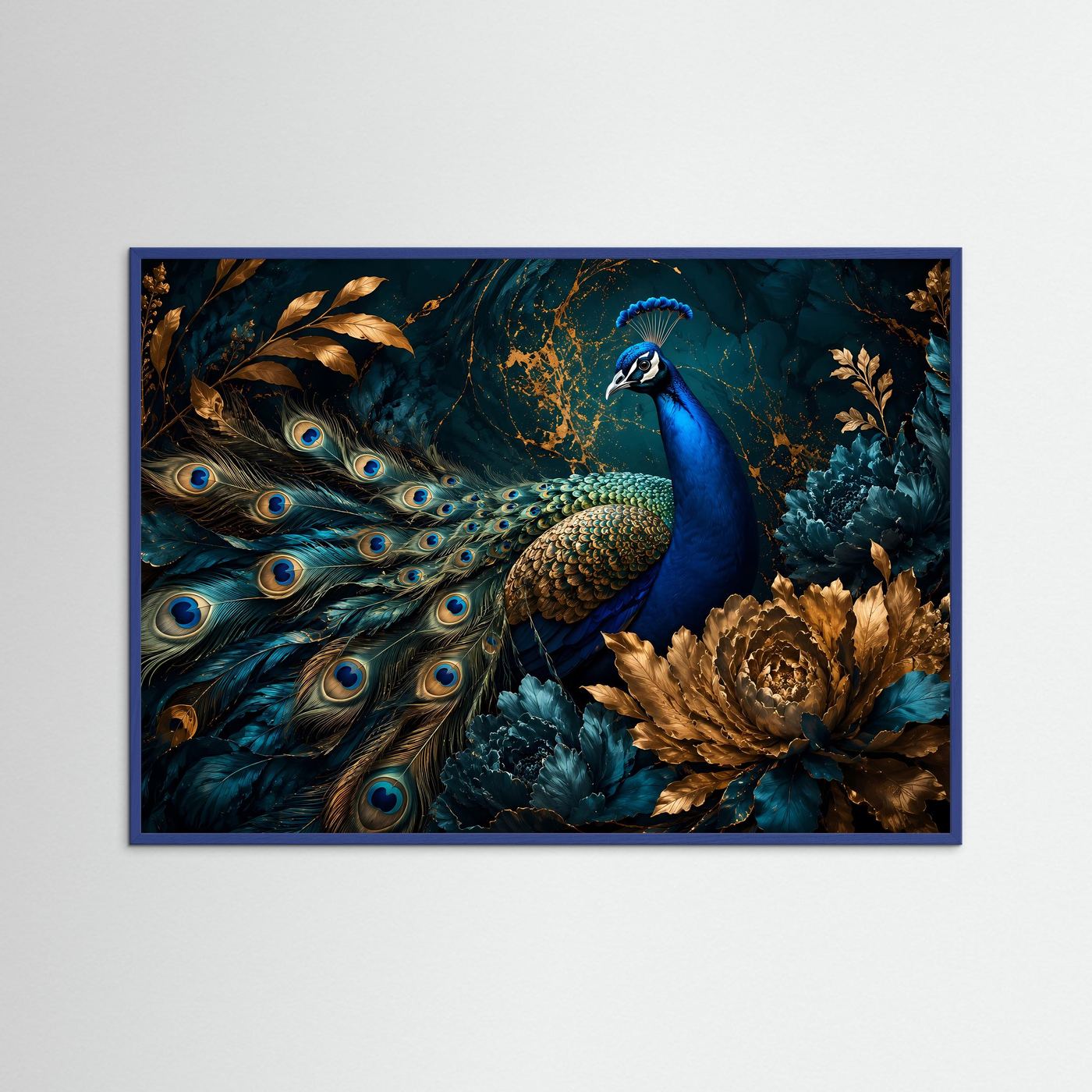 Majestätischer Pfau mit goldenen Akzenten | Edle Tierkunst & Petrol Poster