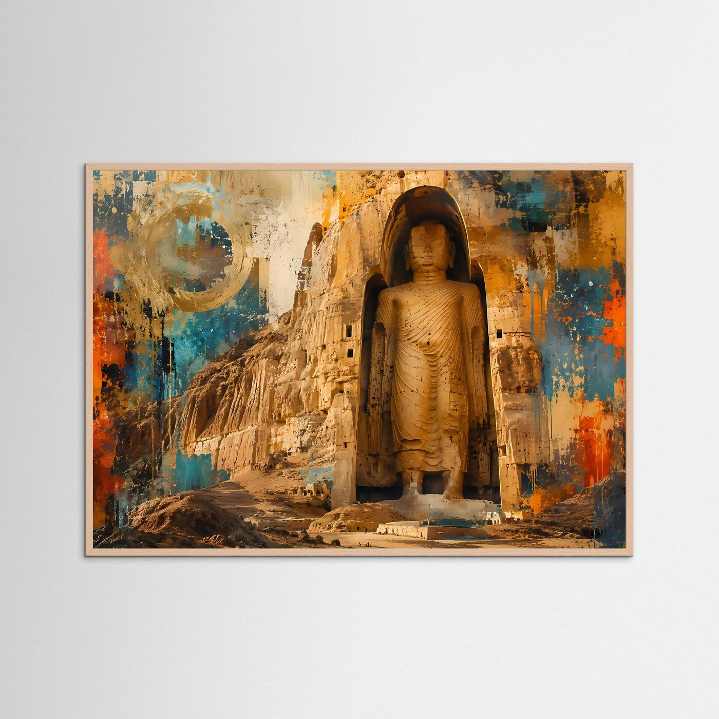 Bamiyan Buddha Poster | Abstrakte Buddhistische Wandkunst | Spirituelle Felsstatue | Modernes Zen Wandbild