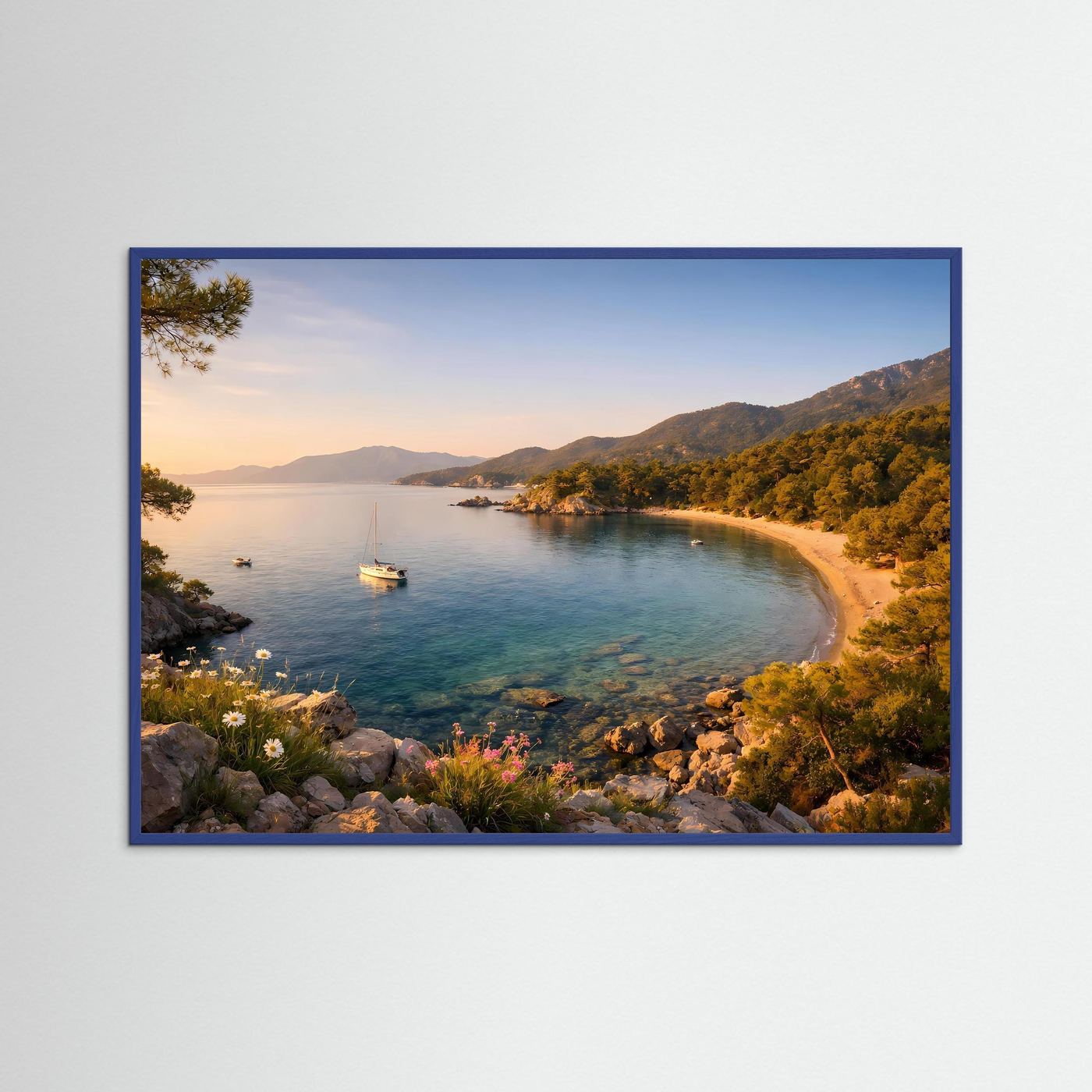 Idyllische Mittelmeer-Bucht bei Sonnenuntergang | Panoramabild & Natur-Poster Querformat