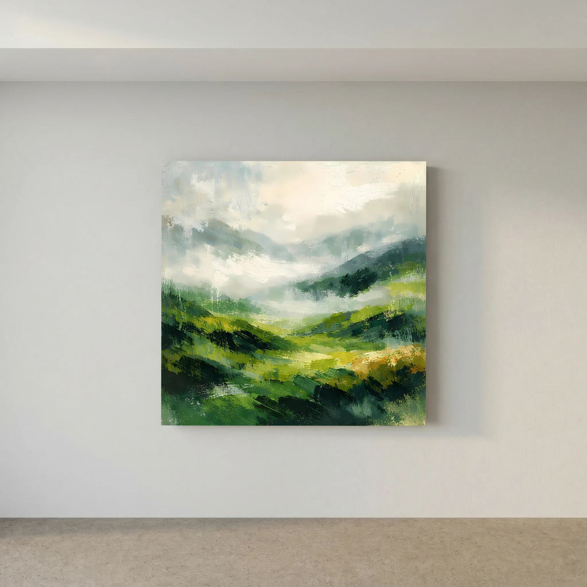 Leinwand Abstraktes Hügellandschaft Gemälde | Modernes Grünes Tal Wandbild Natur