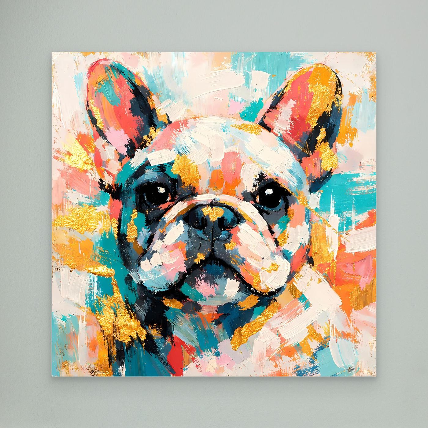 Leinwandbild mit abstrakter Französischer Bulldogge, buntes Porträt ohne Rahmen