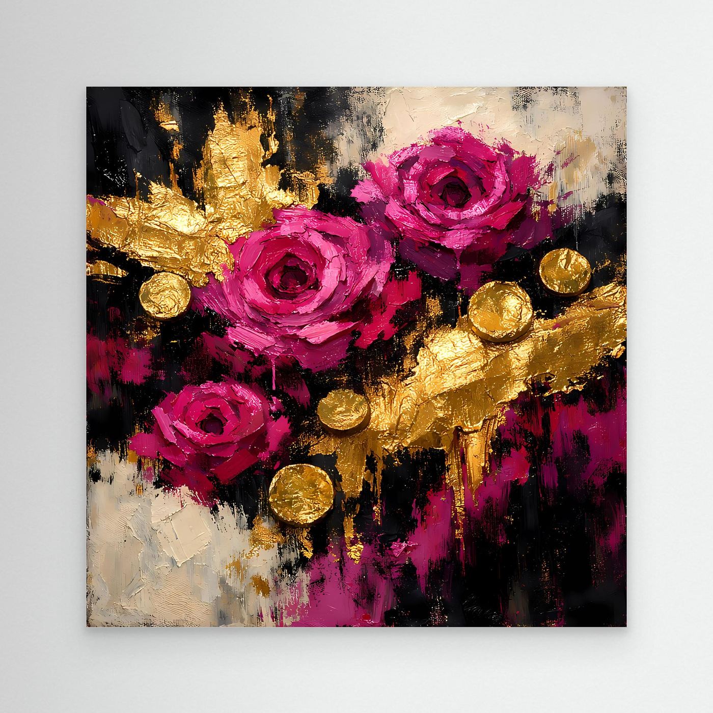Leinwand Elegante Rosen in Magenta | Abstraktes Blumen Wandbild Gold