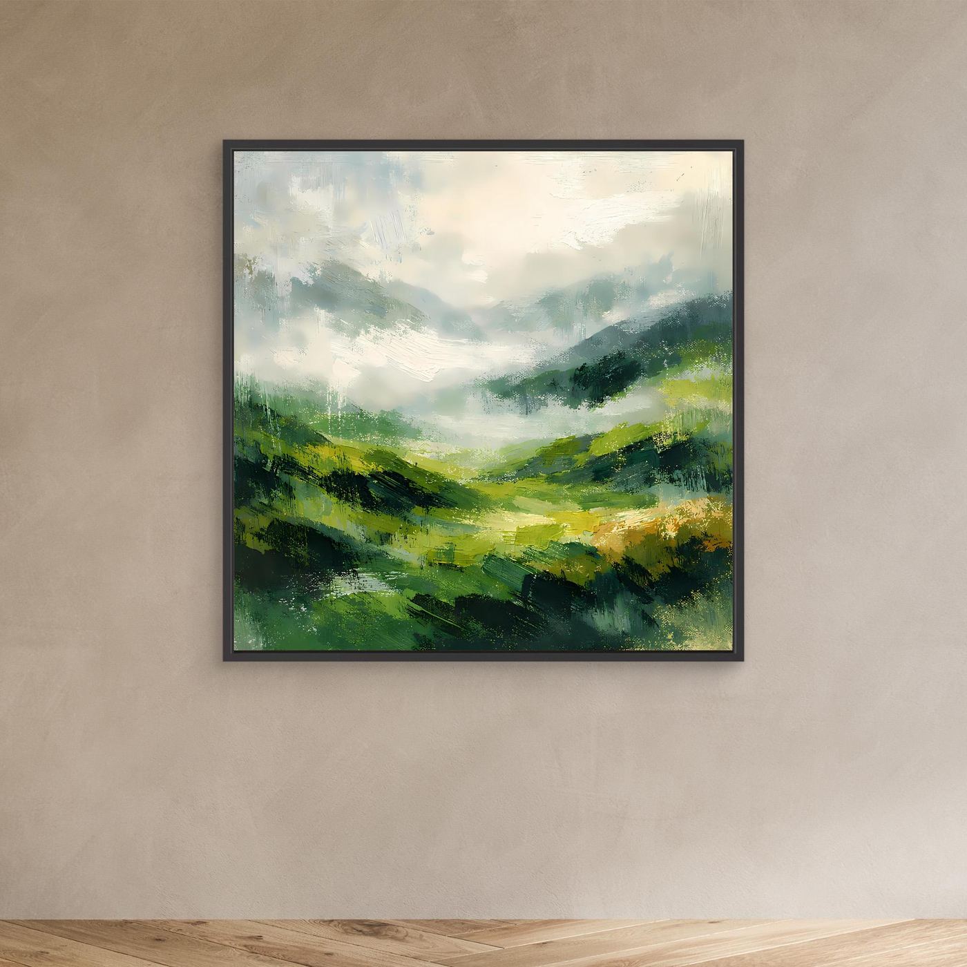 Leinwand Abstraktes Hügellandschaft Gemälde | Modernes Grünes Tal Wandbild Natur