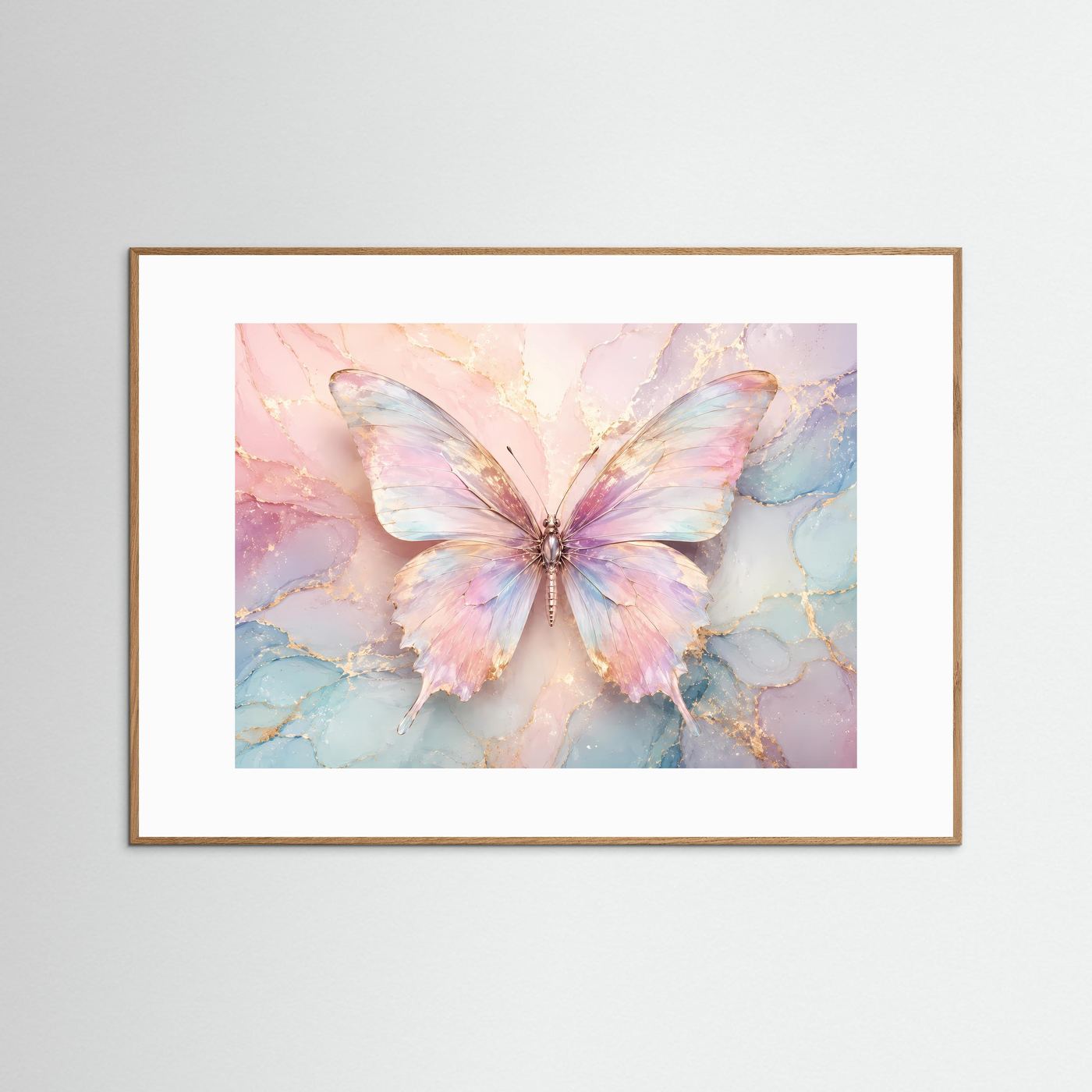 Pastell Schmetterling | Elegantes Wandbild in Rosa, Blau & Gold